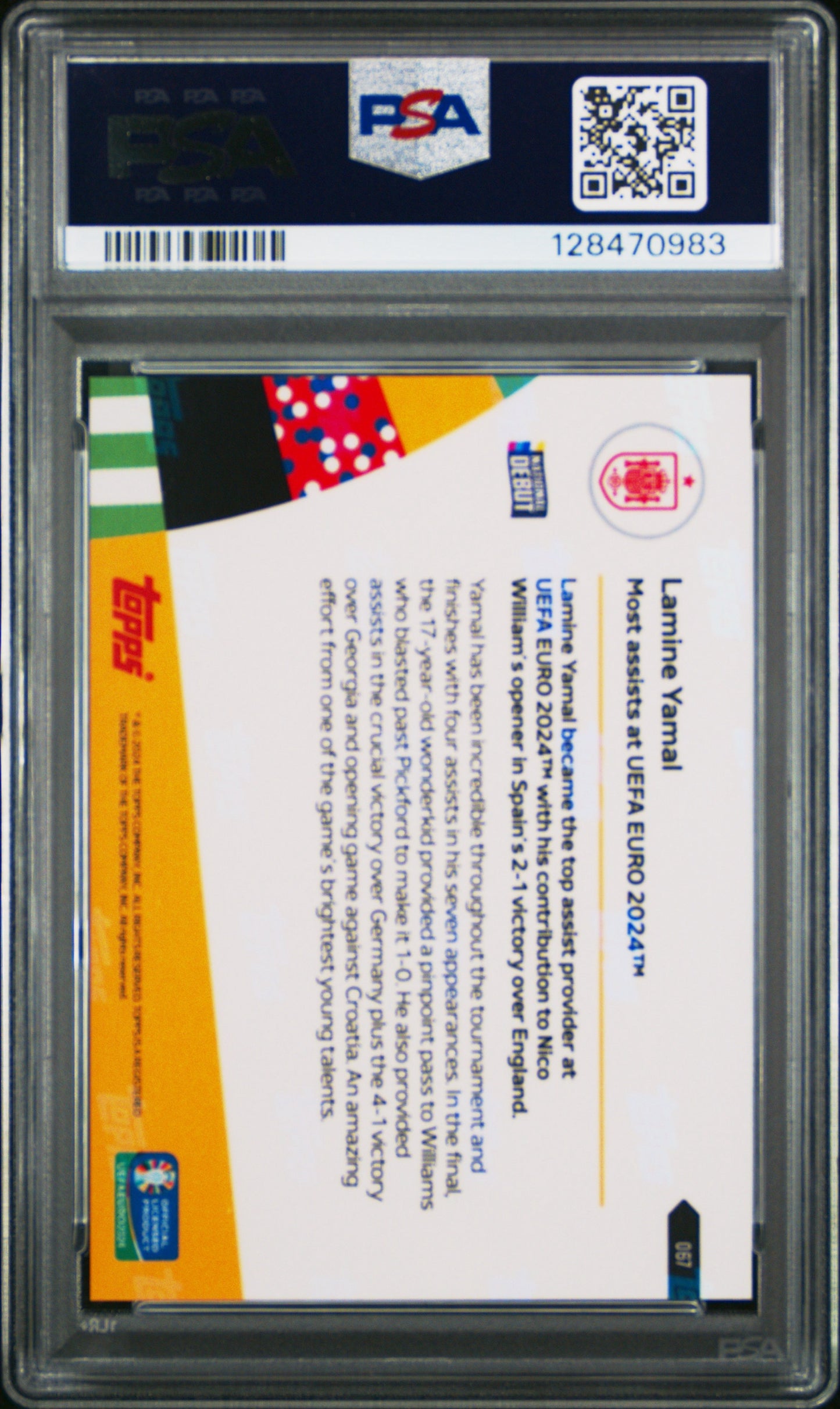 2024 Topps Now UEFA Euro #67 Lamine Yamal PSA 10 National Debut Spain Gem Mint