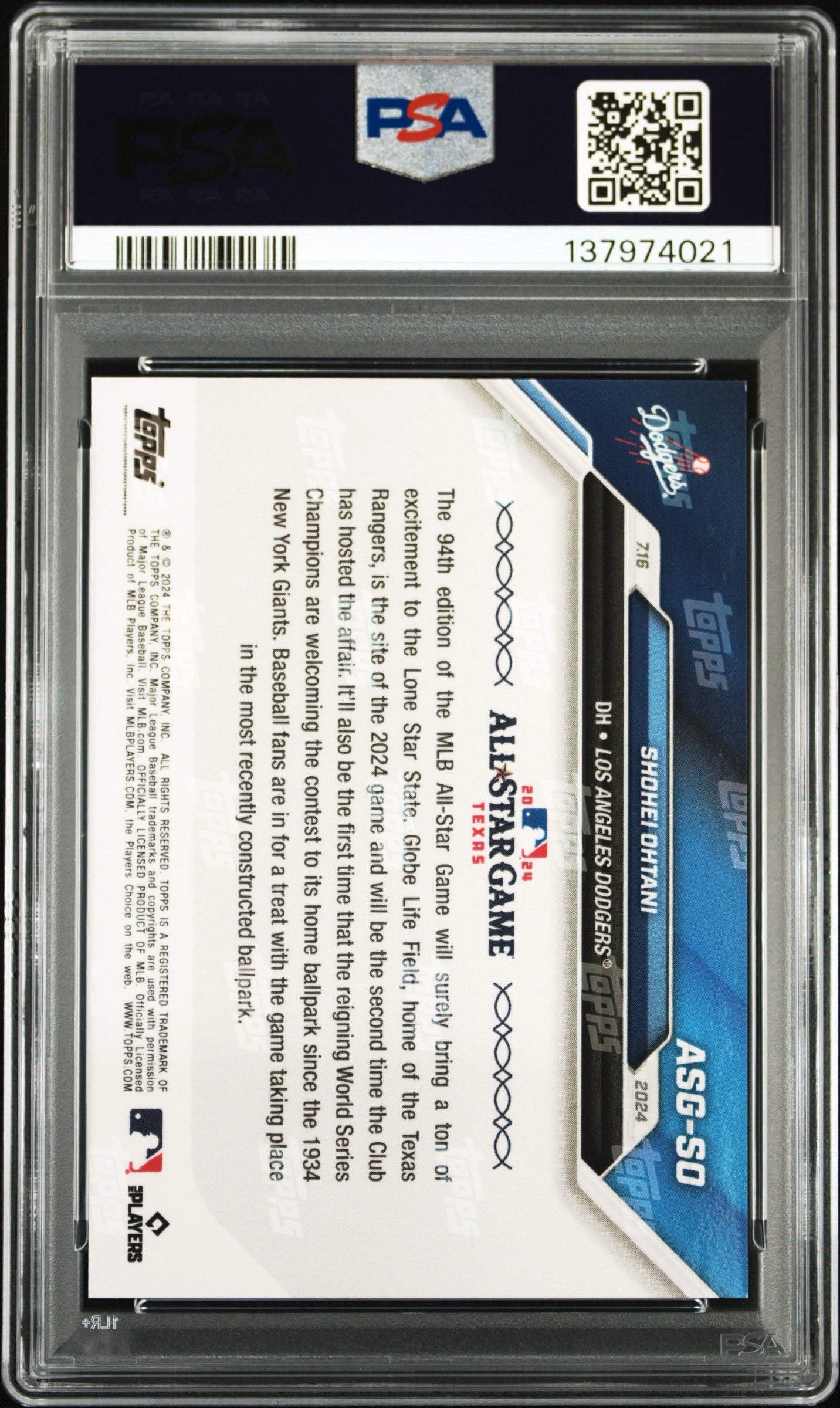 2024 Topps Now MLB All-Star Game #ASGSO Shohei Ohtani PSA 10