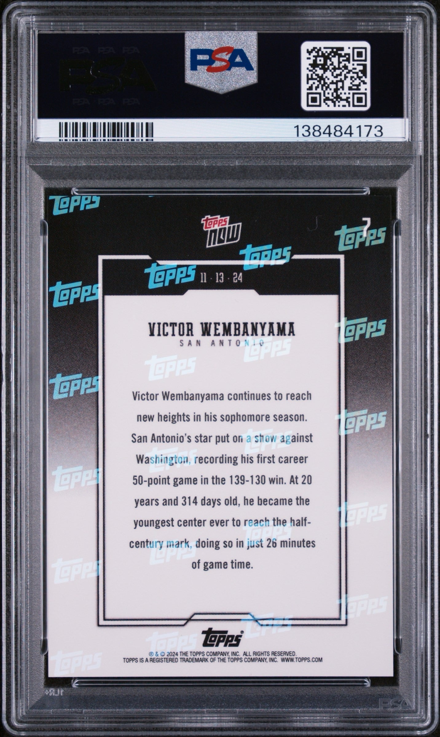 2024 Topps Now #7 Victor Wembanyama PSA 10 San Antonio Spurs