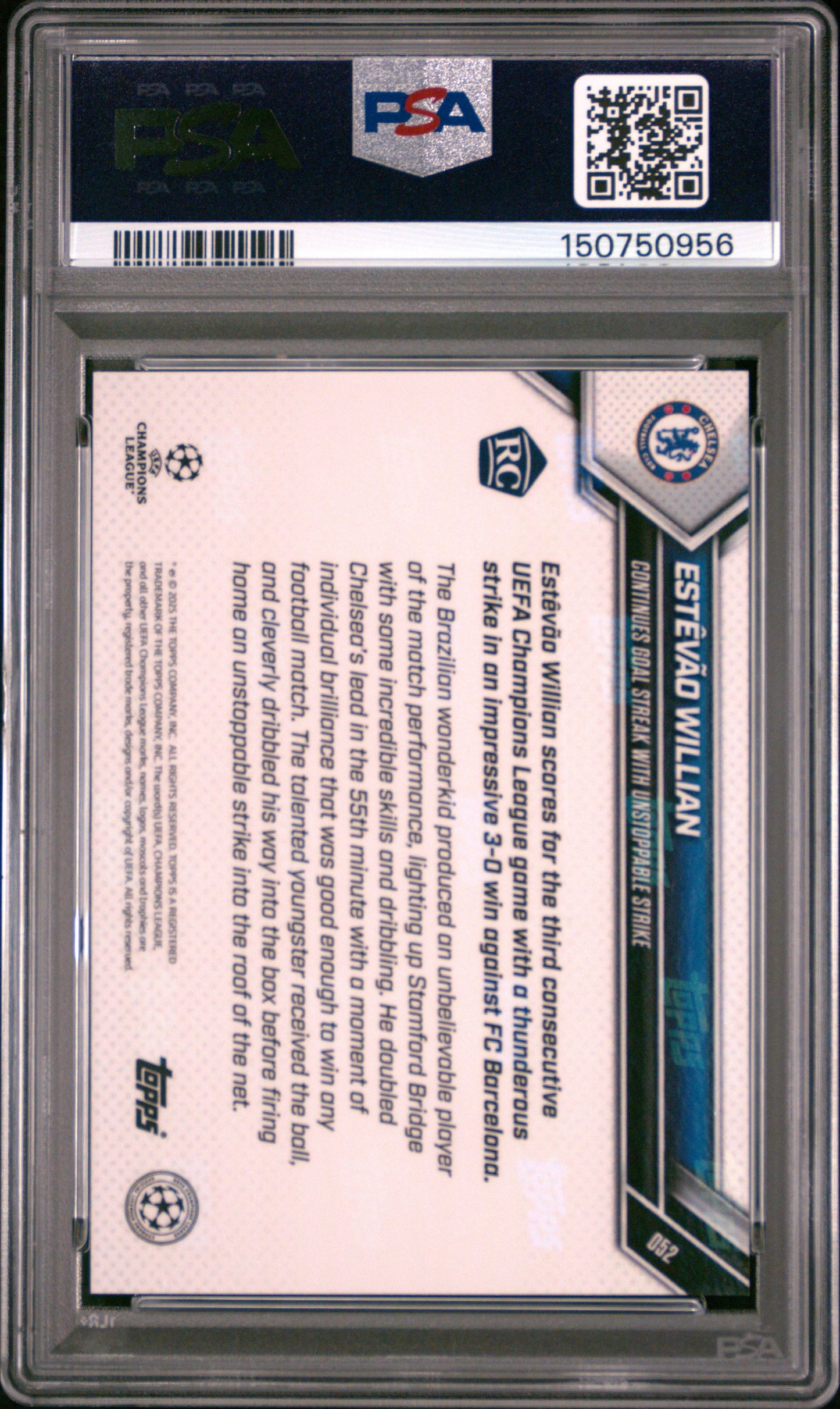 2025-26 Topps Now UEFA Champions League #52 Estevao Willian PSA 10 Rookie RC