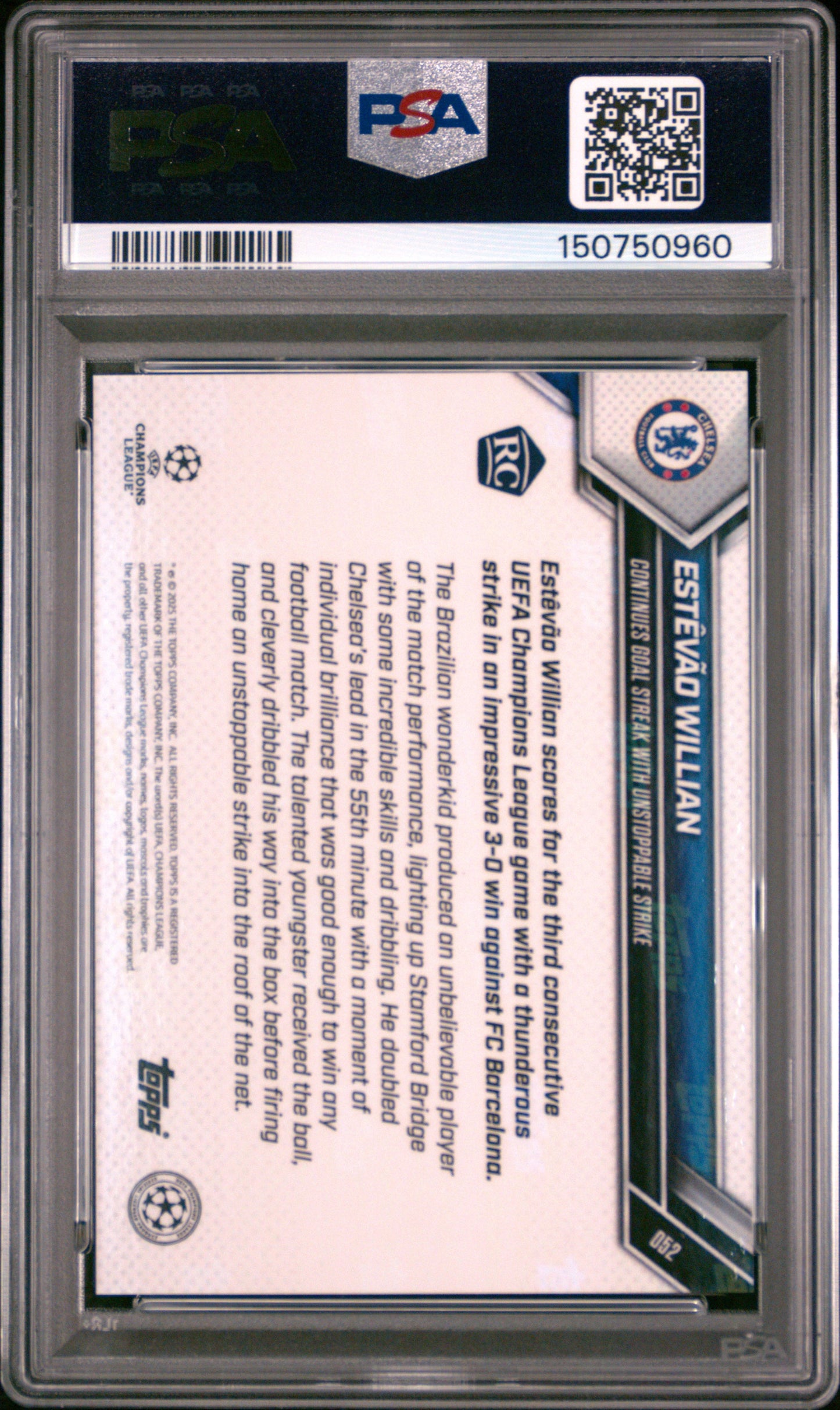 2025-26 Topps Now UEFA Champions League #52 Estevao Willian PSA 10 Rookie RC