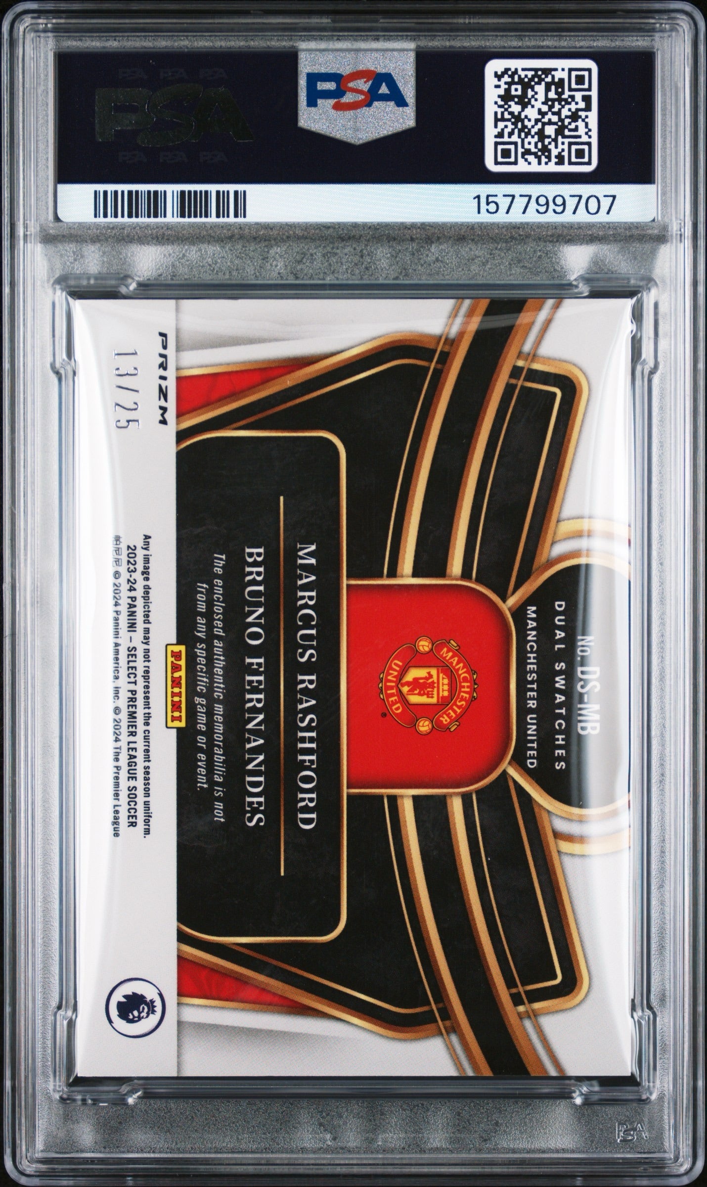 2023-24 Panini Select Premier League Dual Swatches #DSMB Rashford/ Fernandes Dual Swatches-Tie-Dye /25 PSA 8 Pop1