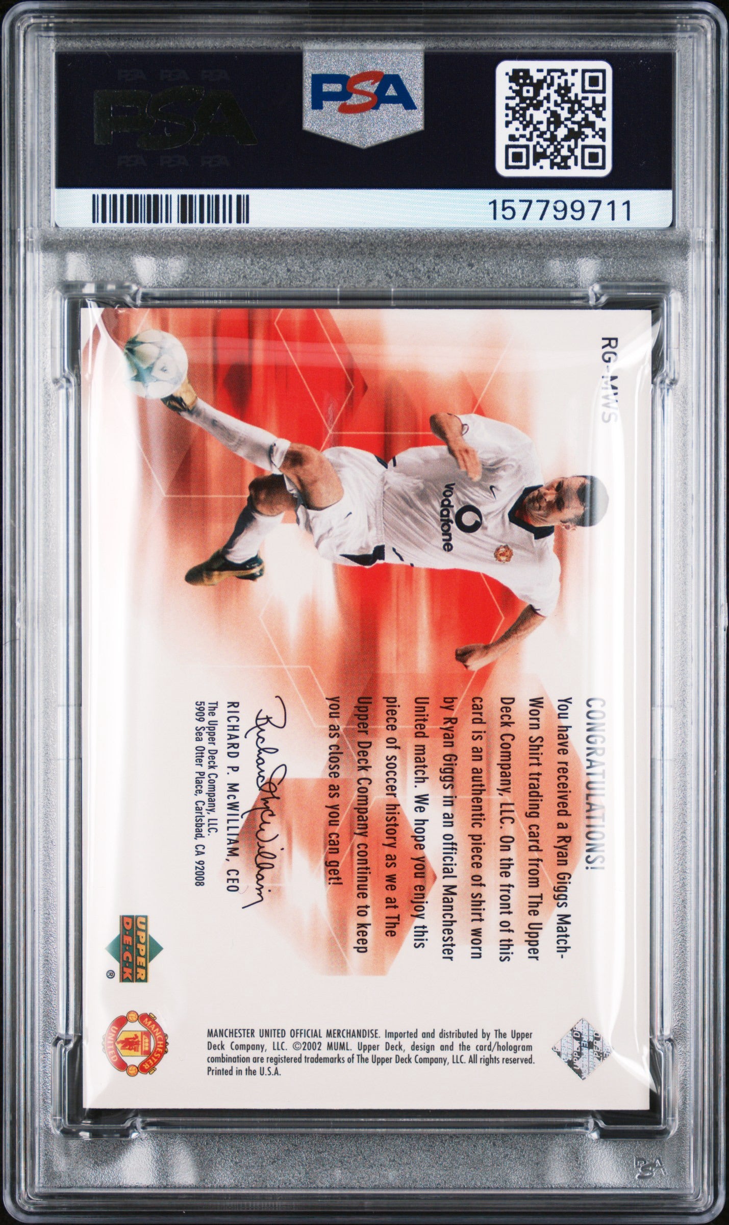 2002 Upper Deck Manchester United Match Worn Shirt #RG Ryan Giggs PSA 10