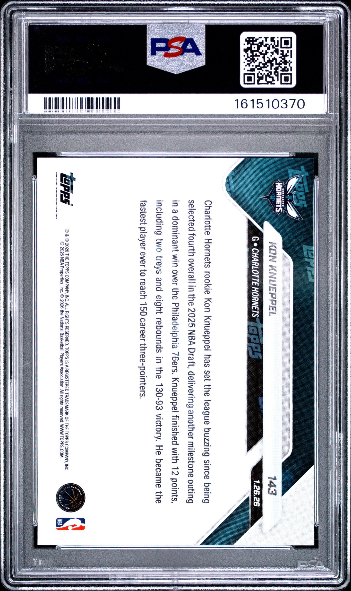 2025 Topps Now #143 Kon Knueppel PSA 10 Rookie