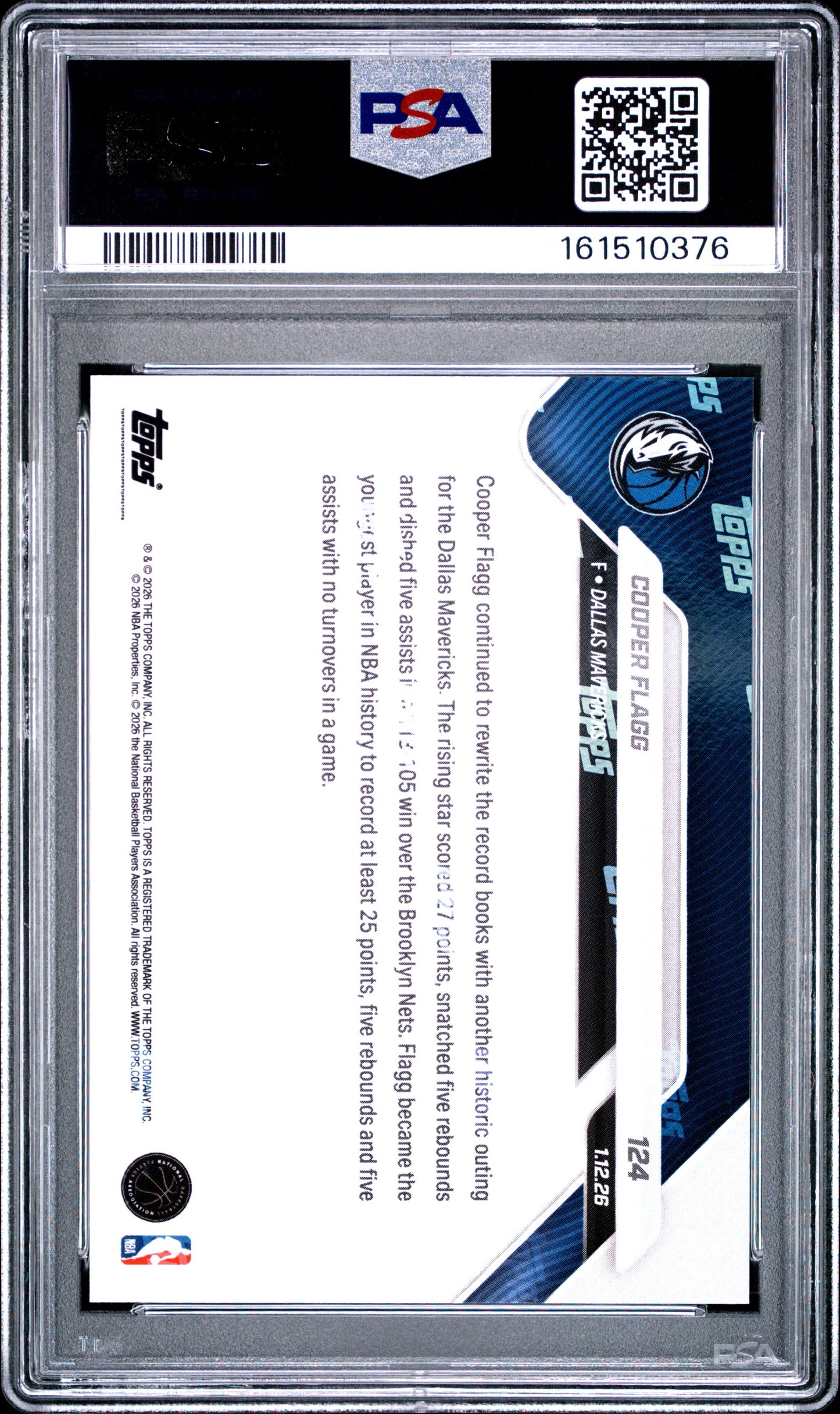 2025 Topps Now #124 Cooper Flagg PSA 10 Rookie