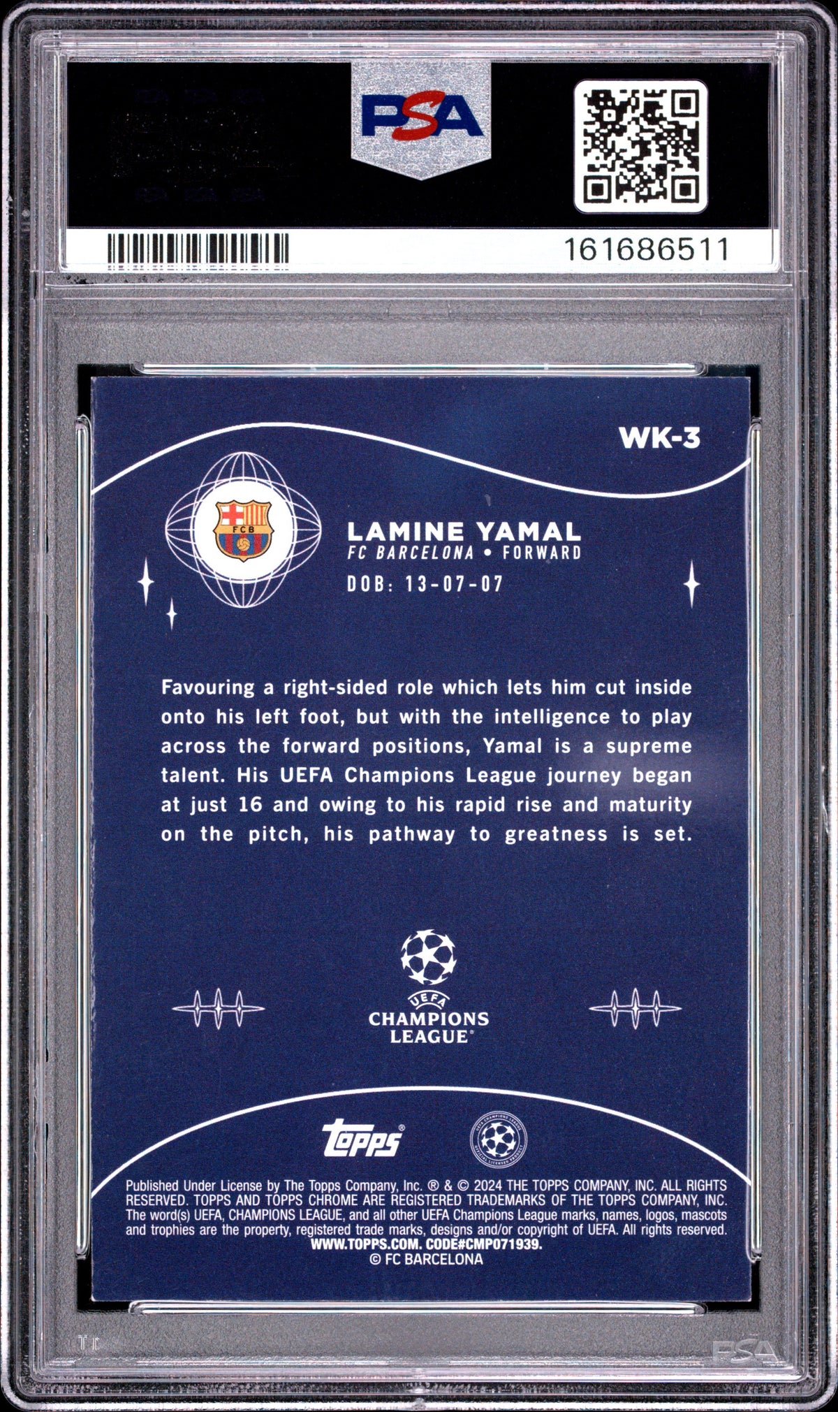 2023-24 Topps Chrome UEFA Club Competitions Wonderkids #WK3 Lamine Yamal PSA 6 Rookie RC
