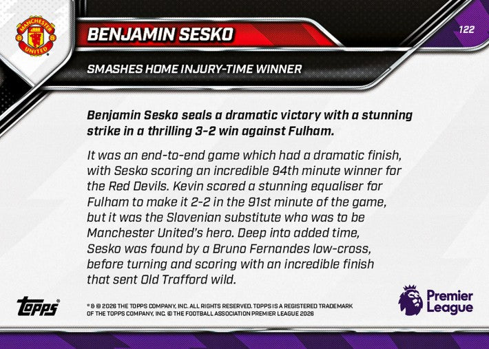 PRE-ORDER Topps NOW Benjamin Sesko 2025-26 Premier League Card 122 2026 Feb10