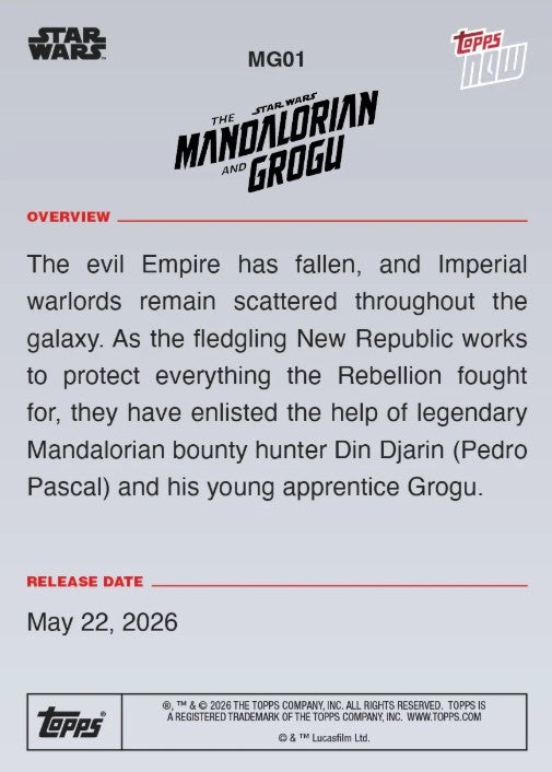 PRE-ORDER Topps Now 2026 Star Wars The Mandalorian and Grogu May28