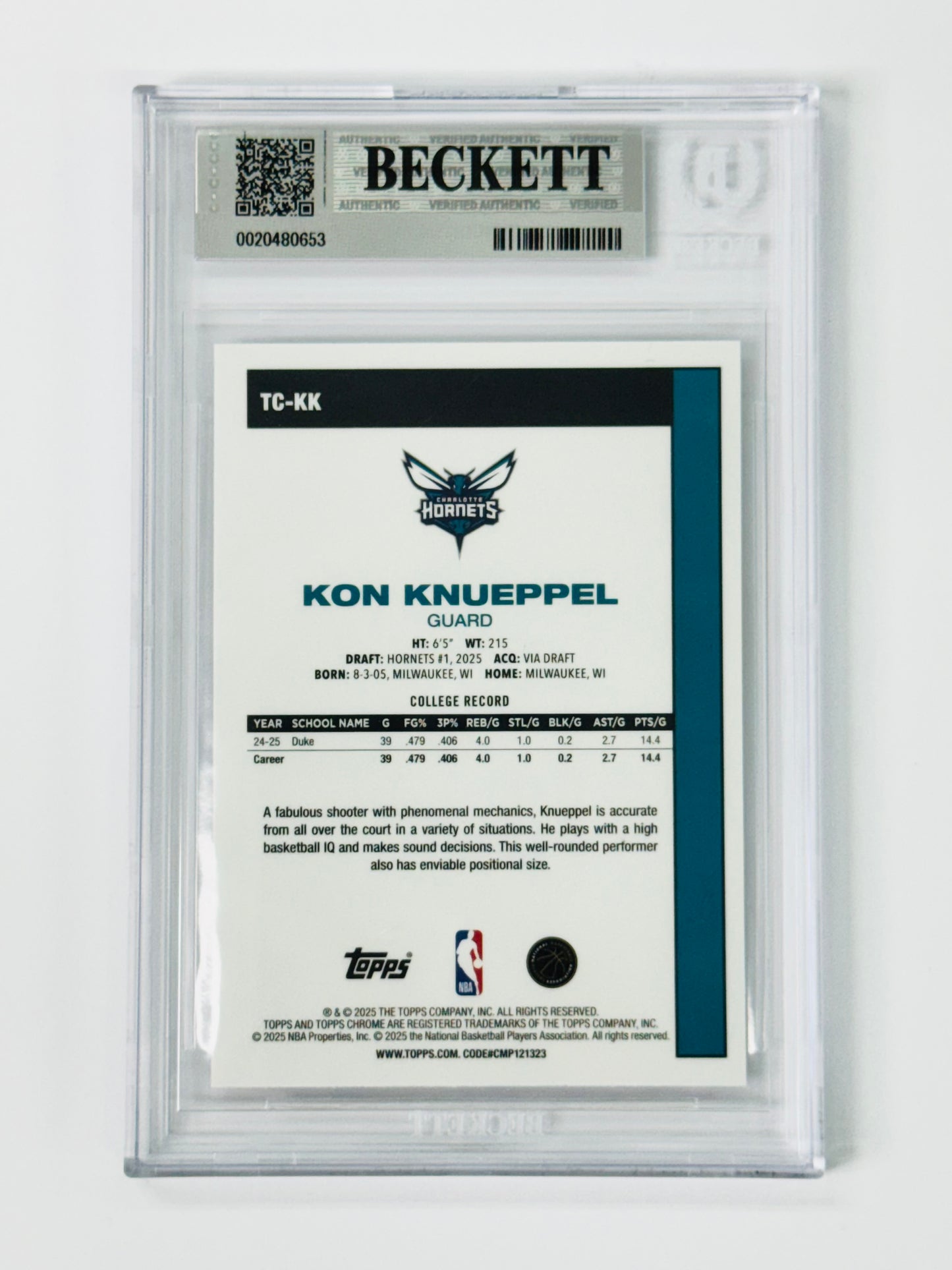 2025-26 Topps 80-81 Topps Chrome #TCKK Kon Knueppel BGS 9 Rookie RC Charlotte Hornets