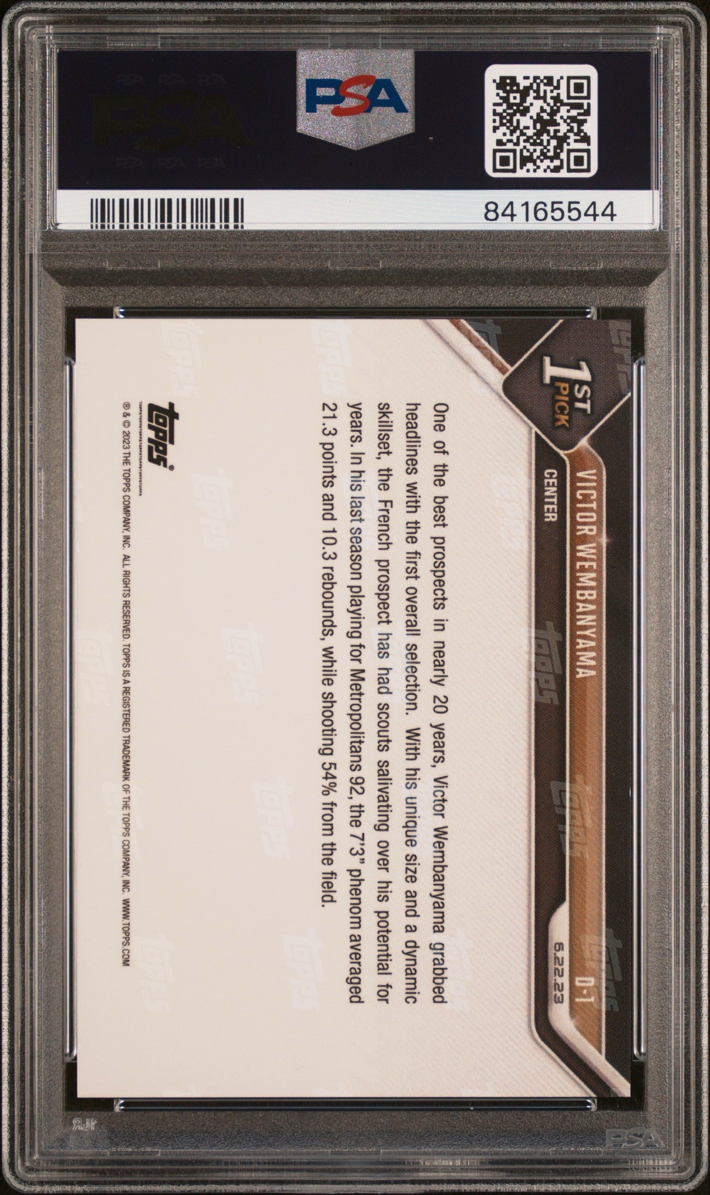 2023 Topps Now #D1 Victor Wembanyama PSA 10 San Antonio Spurs Rookie RC