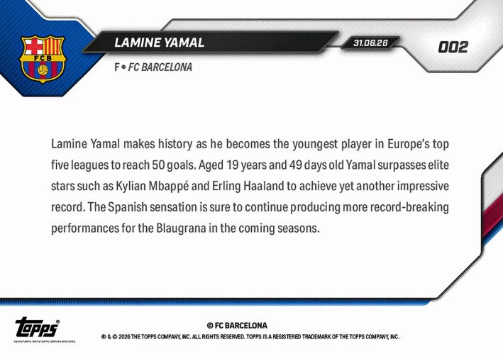 PRE-ORDER Topps Now Lamine Yamal 2026-27 FC Barcelona Card 2 Sep11