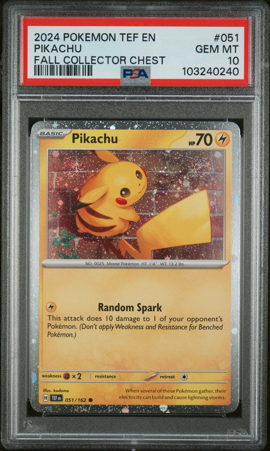 2024 Pokemon Tef EN-Temporal Forces #051 Pikachu Fall Collector Chest PSA 10