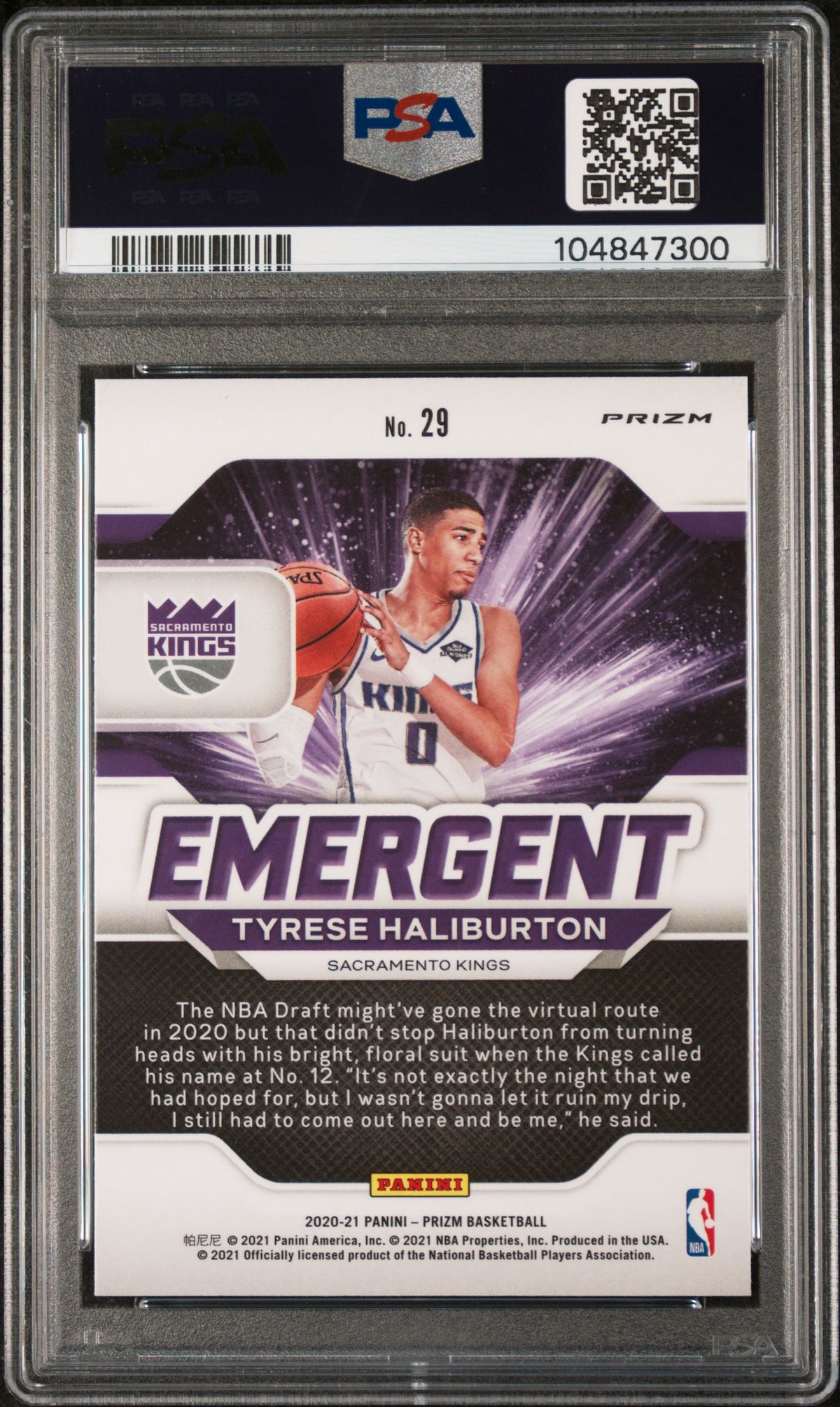 2020 Panini Prizm Emergent #29 Tyrese Haliburton Silver PSA 10 Rookie RC