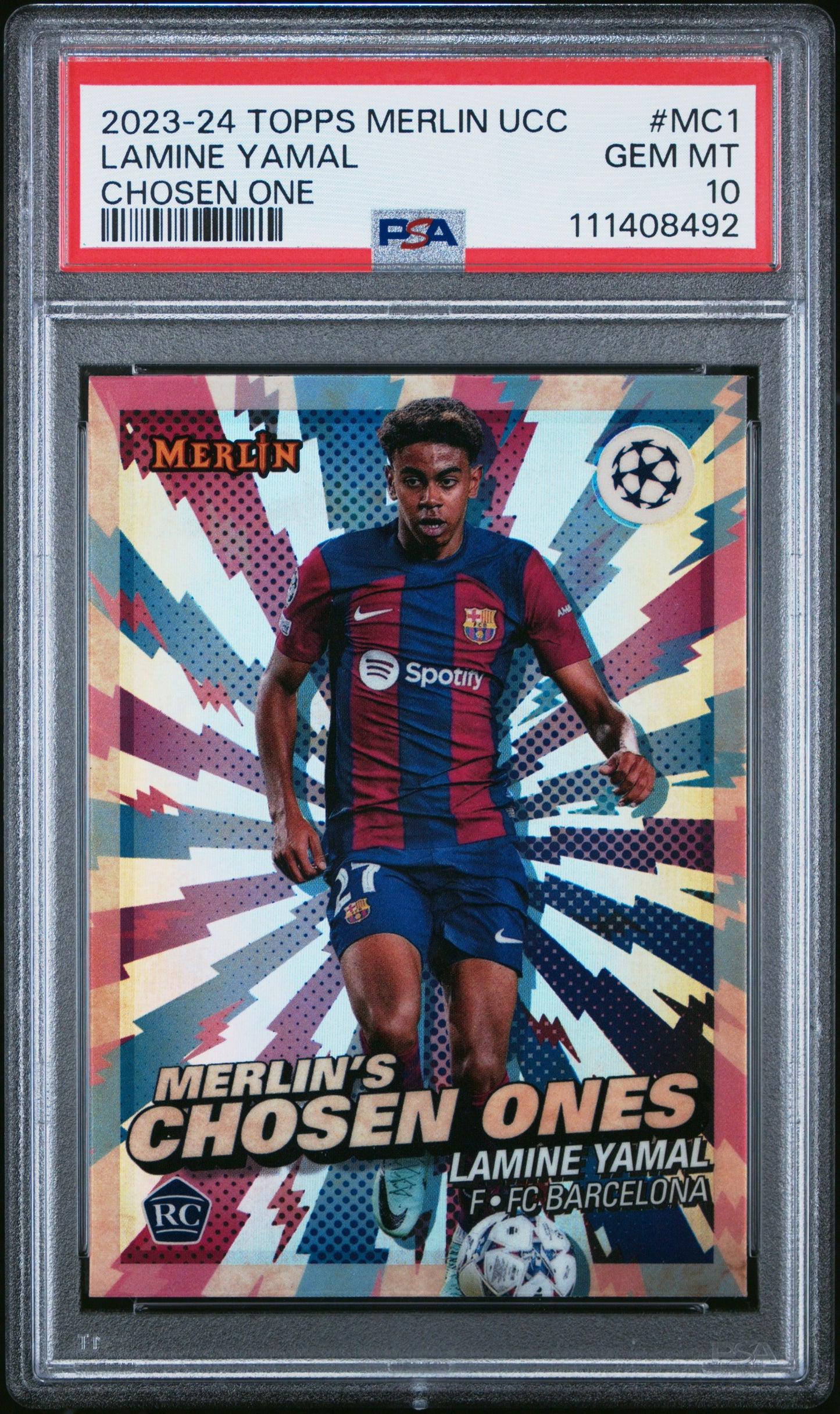 2023-24 Topps Merlin UEFA Club Competitions Merlin's Chosen Ones #MC1 Lamine Yamal PSA 10 Rookie