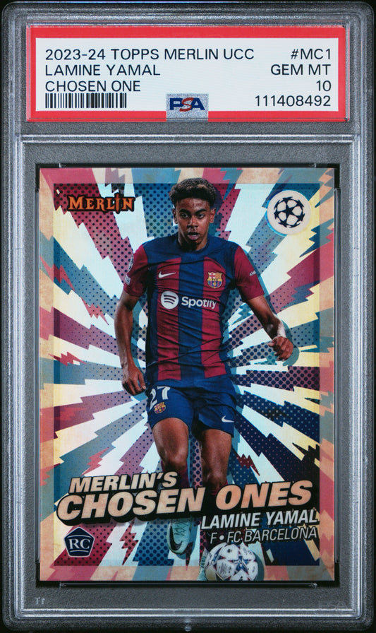 2023-24 Topps Merlin UEFA Club Competitions Merlin's Chosen Ones #MC1 Lamine Yamal PSA 10 Rookie