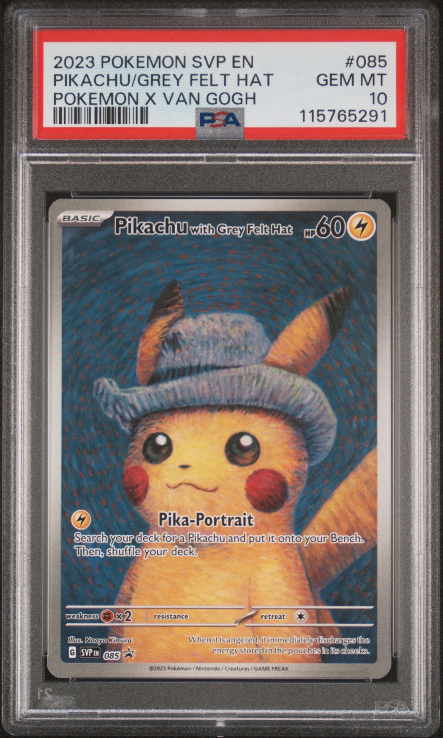 2023 Pokemon SVP EN-SV Black Star Promo #085 Pikachu with Grey Felt Hat PSA 10 Van Gogh