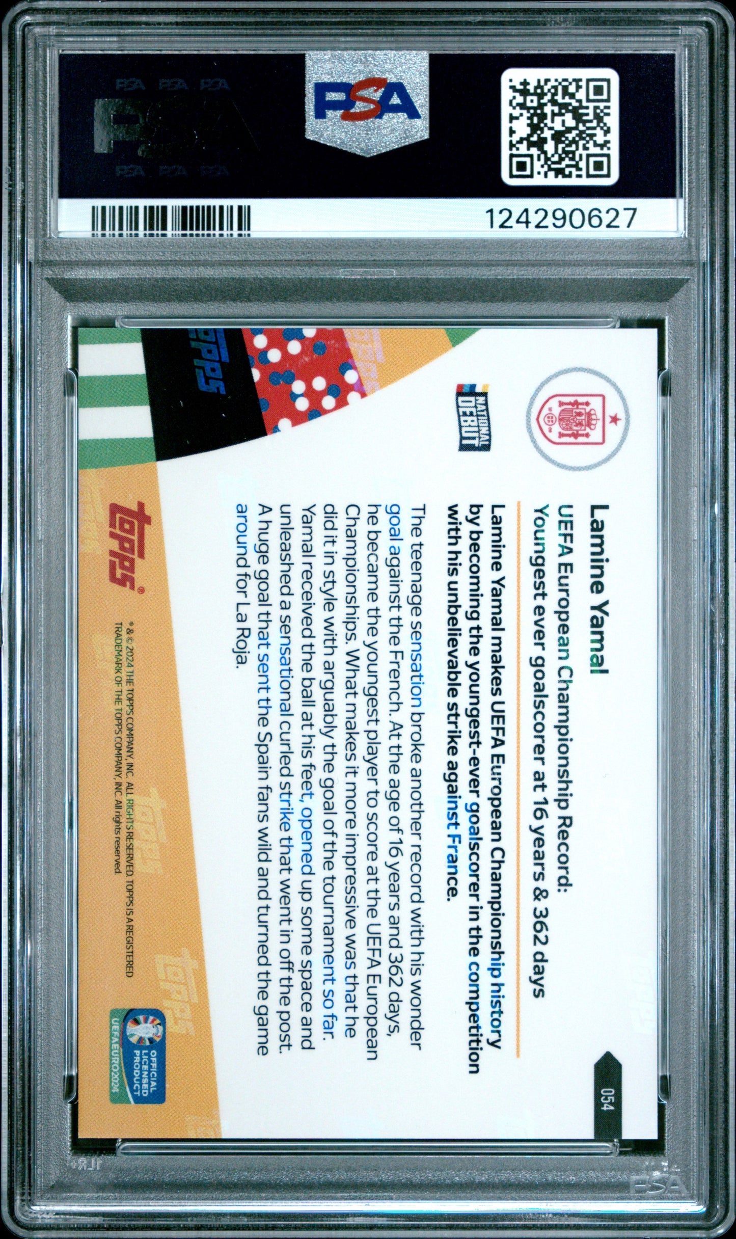 2024 Topps Now UEFA Euro #54 Lamine Yamal PSA 10 National Debut Spain Gem Mint
