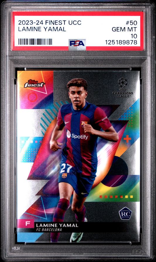 2023-24 Topps Finest UEFA Club Competitions #50 Lamine Yamal PSA 10 Rookie