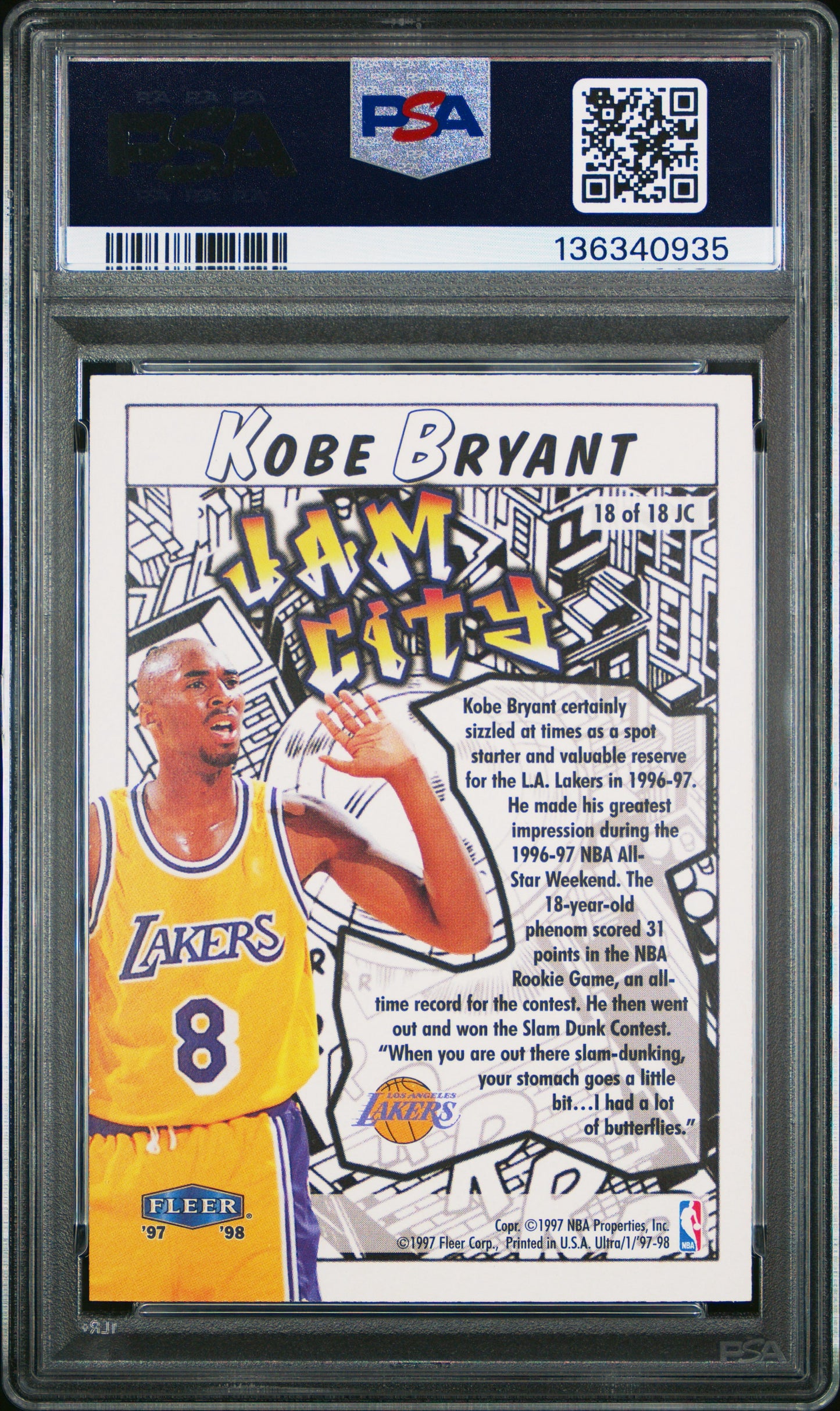 1997 Ultra Jam City Kobe Bryant #18 JC PSA 8