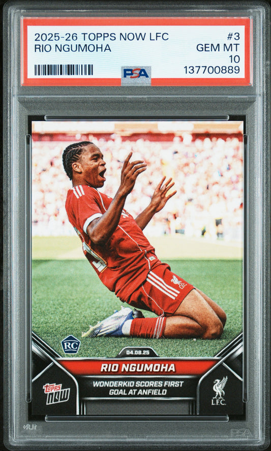2025-26 Topps Now Liverpool FC #3 Rio Ngumoha PSA 10 Rookie RC