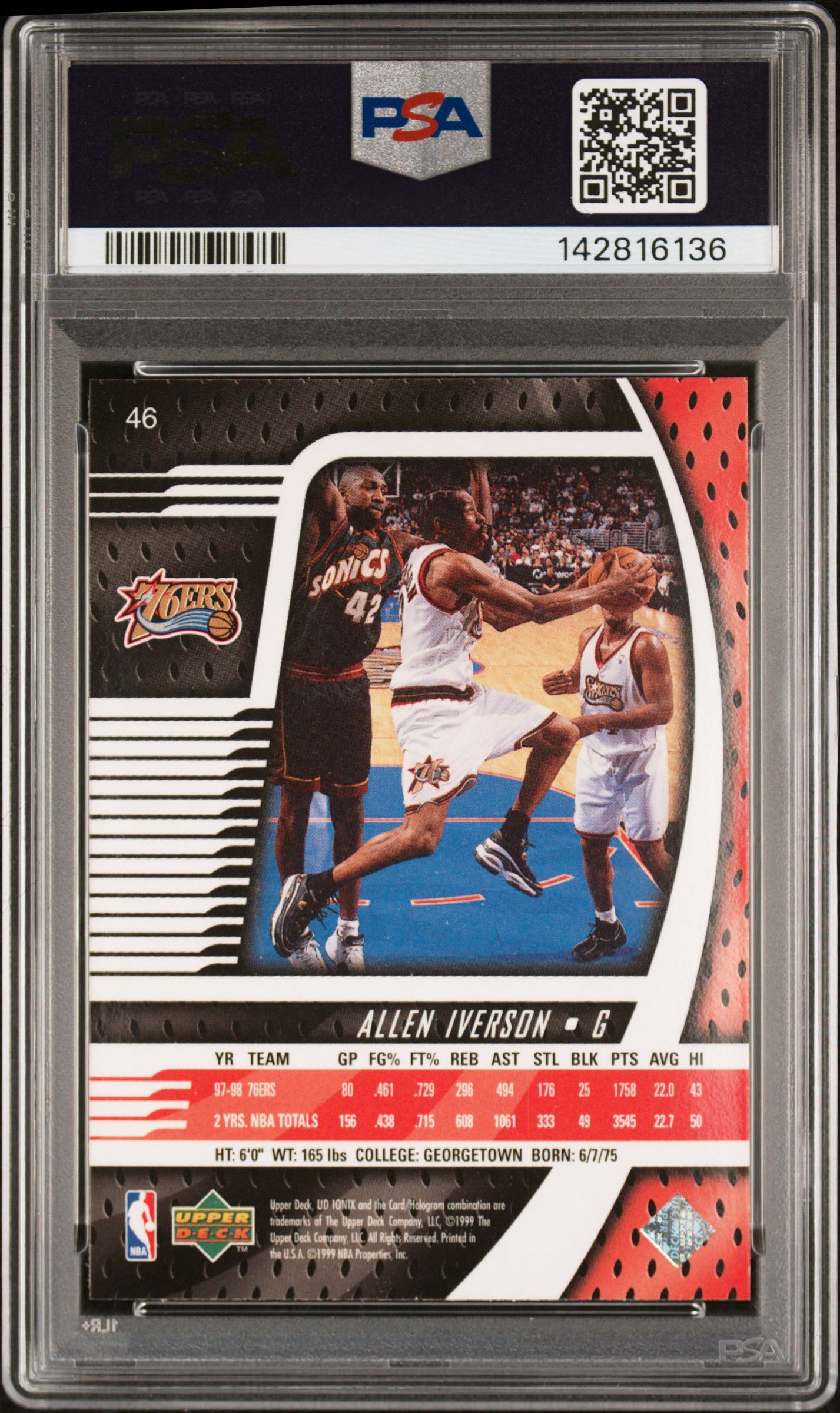 1998 Upper Deck Ionix #46 Allen Iverson PSA 10 Philadelphia 76ers