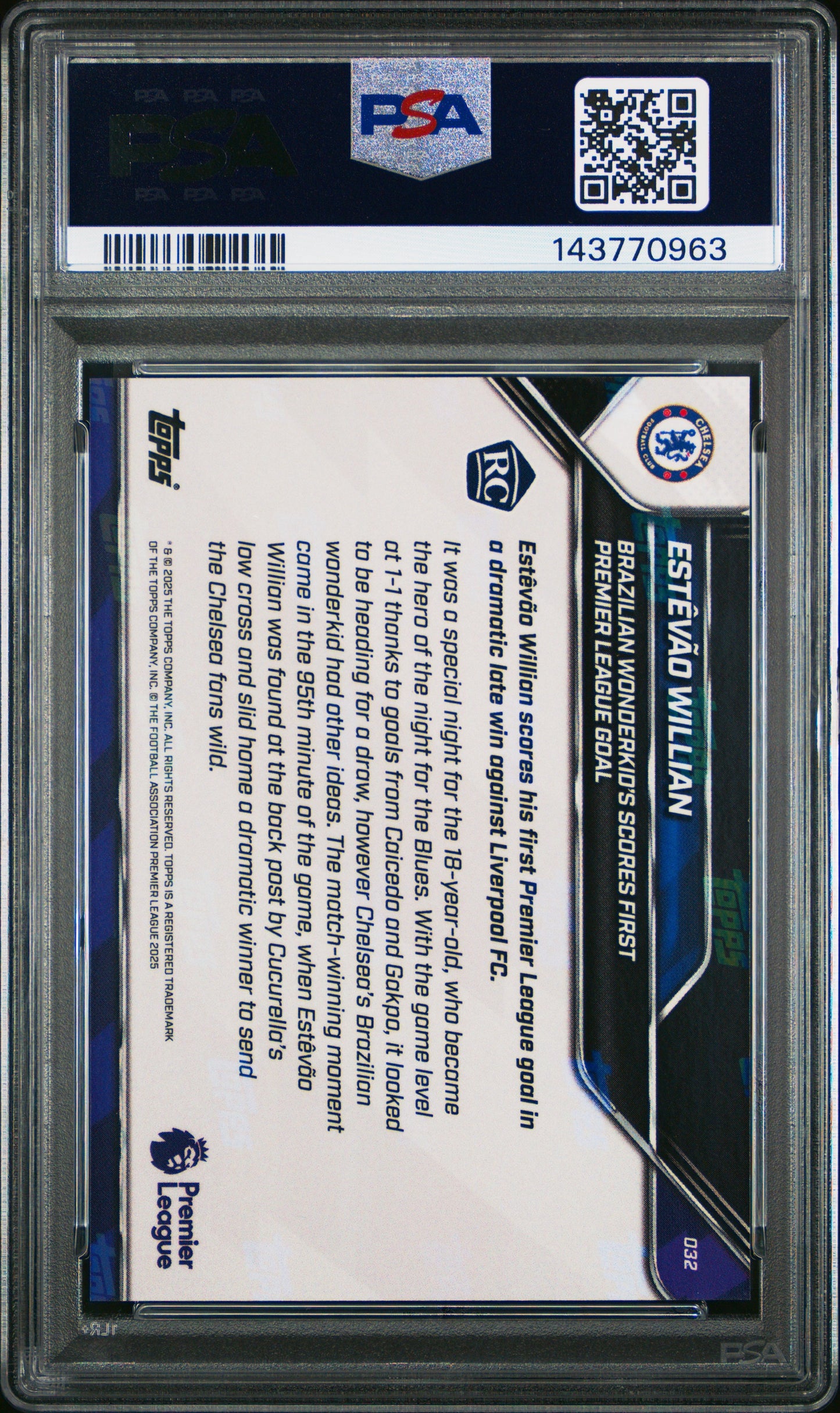 2025-26 Topps Now Premier League #32 Estevao PSA 10 Rookie RC EPL