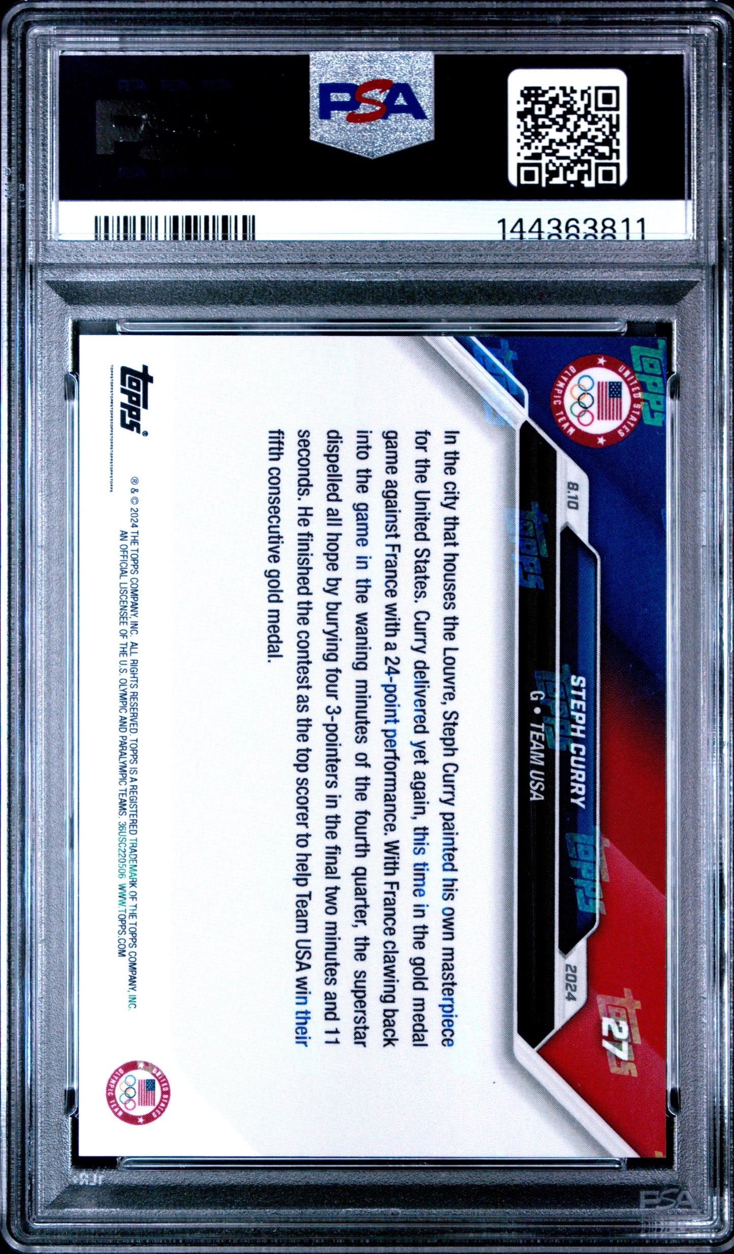 2024 Topps Now Olympic Games #27 Stephen Curry PSA 10