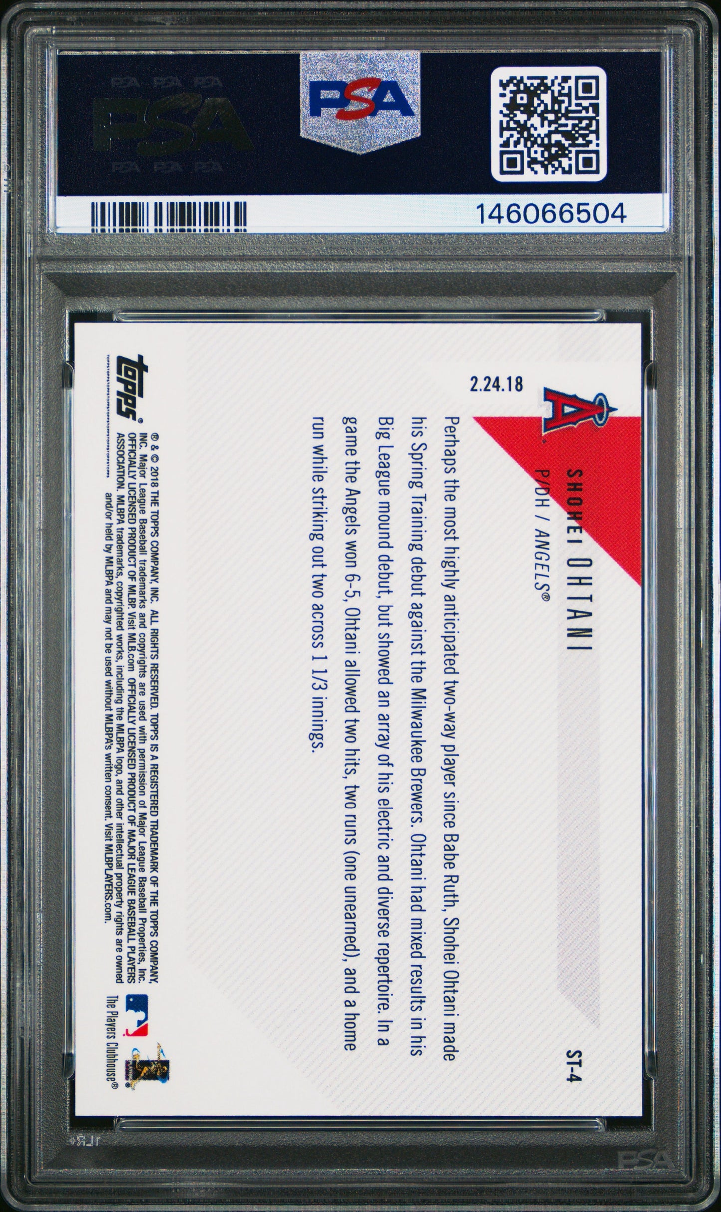 2018 Topps Now Spring Training #ST-4 Shohei Ohtani PSA 10 Rookie