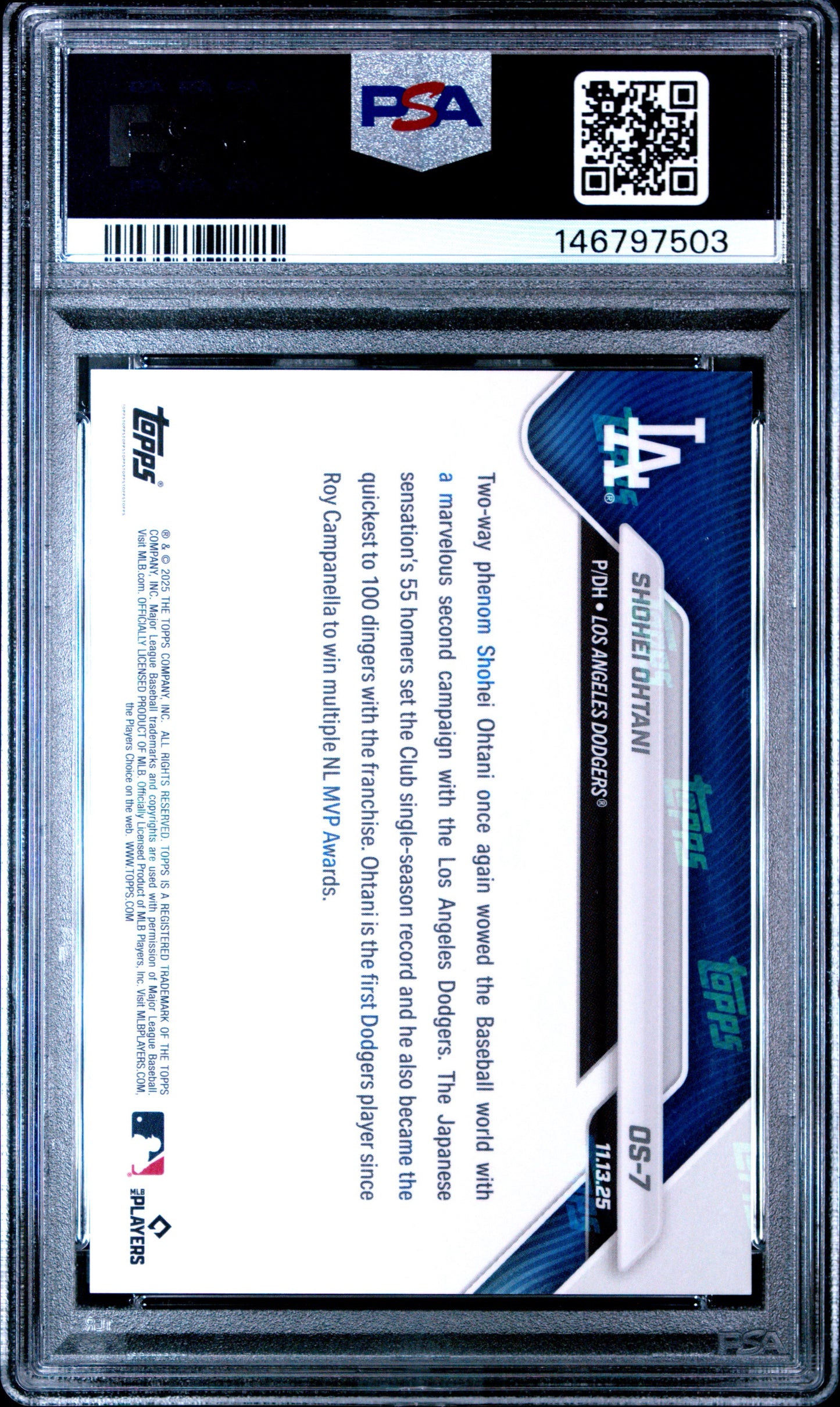 2025 Topps Now Offseason #OS-7 Shohei Ohtani PSA 10 MVP