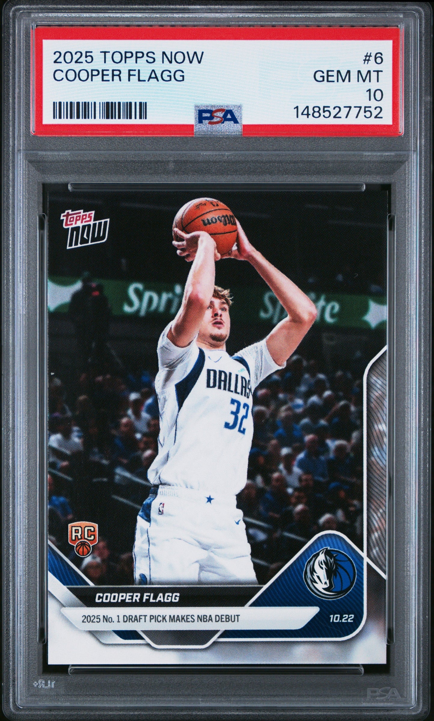 2025 Topps Now #6 Cooper Flagg Rookie PSA 10 RC Dallas Mavericks