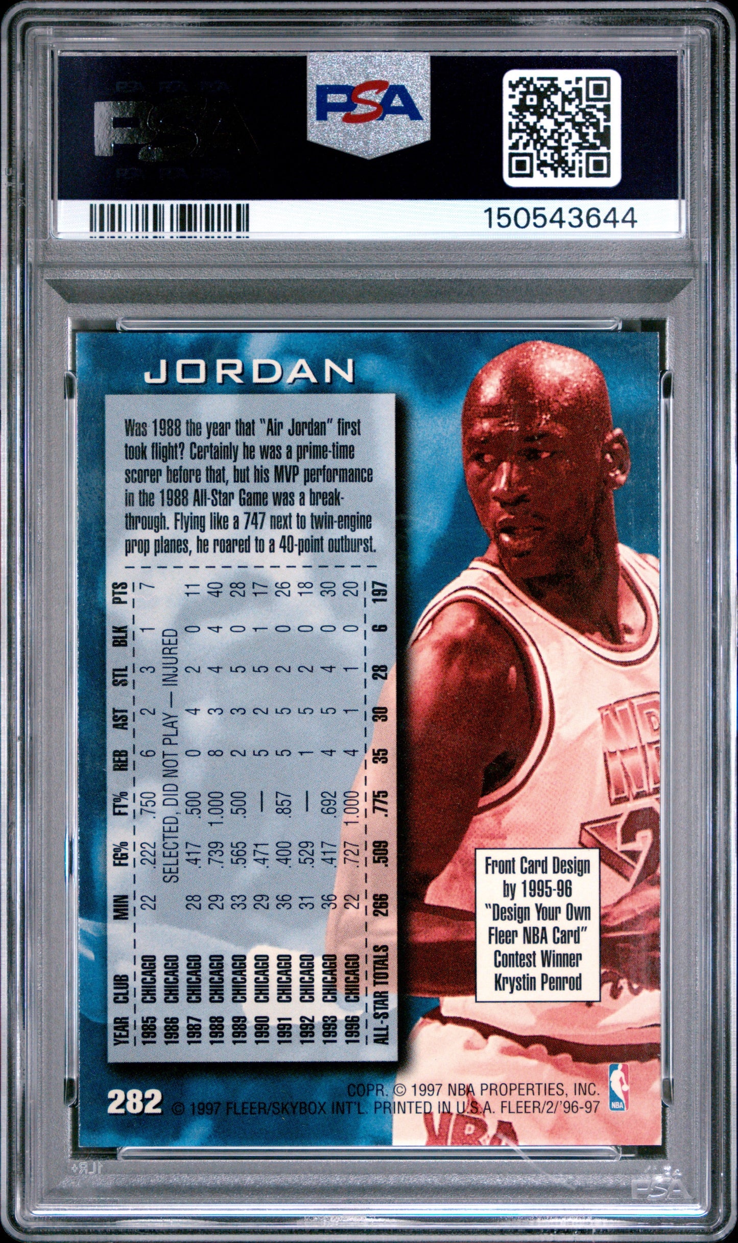 1996 Fleer #282 Michael Jordan PSA 8 NBA All-Star 10 Retro
