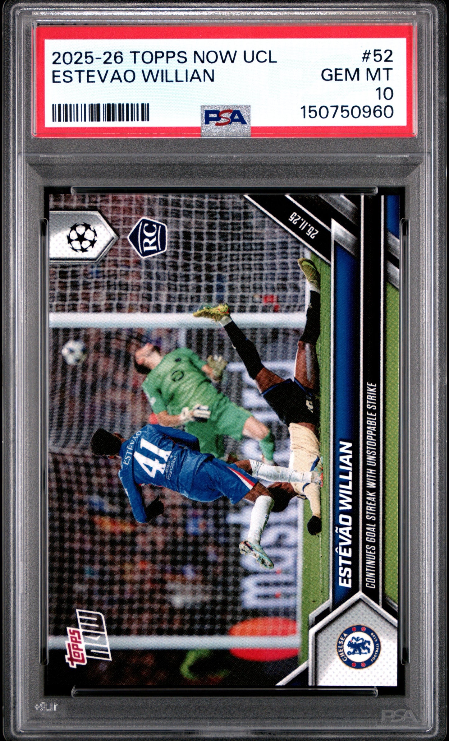 2025-26 Topps Now UEFA Champions League #52 Estevao Willian PSA 10 Rookie RC