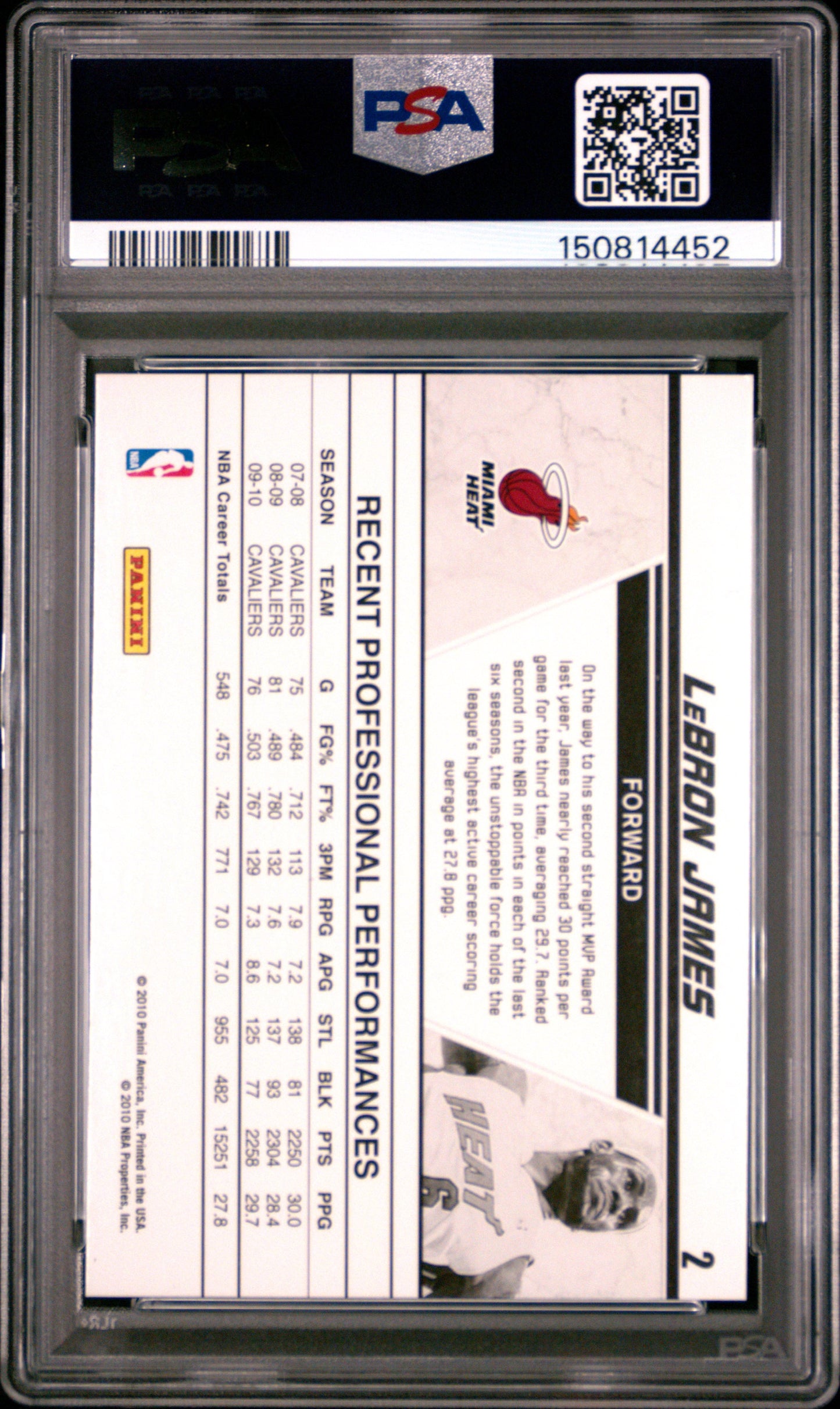 2010 Donruss Production Line #2 Lebron James Rack Pack PSA 7 Miami Heat