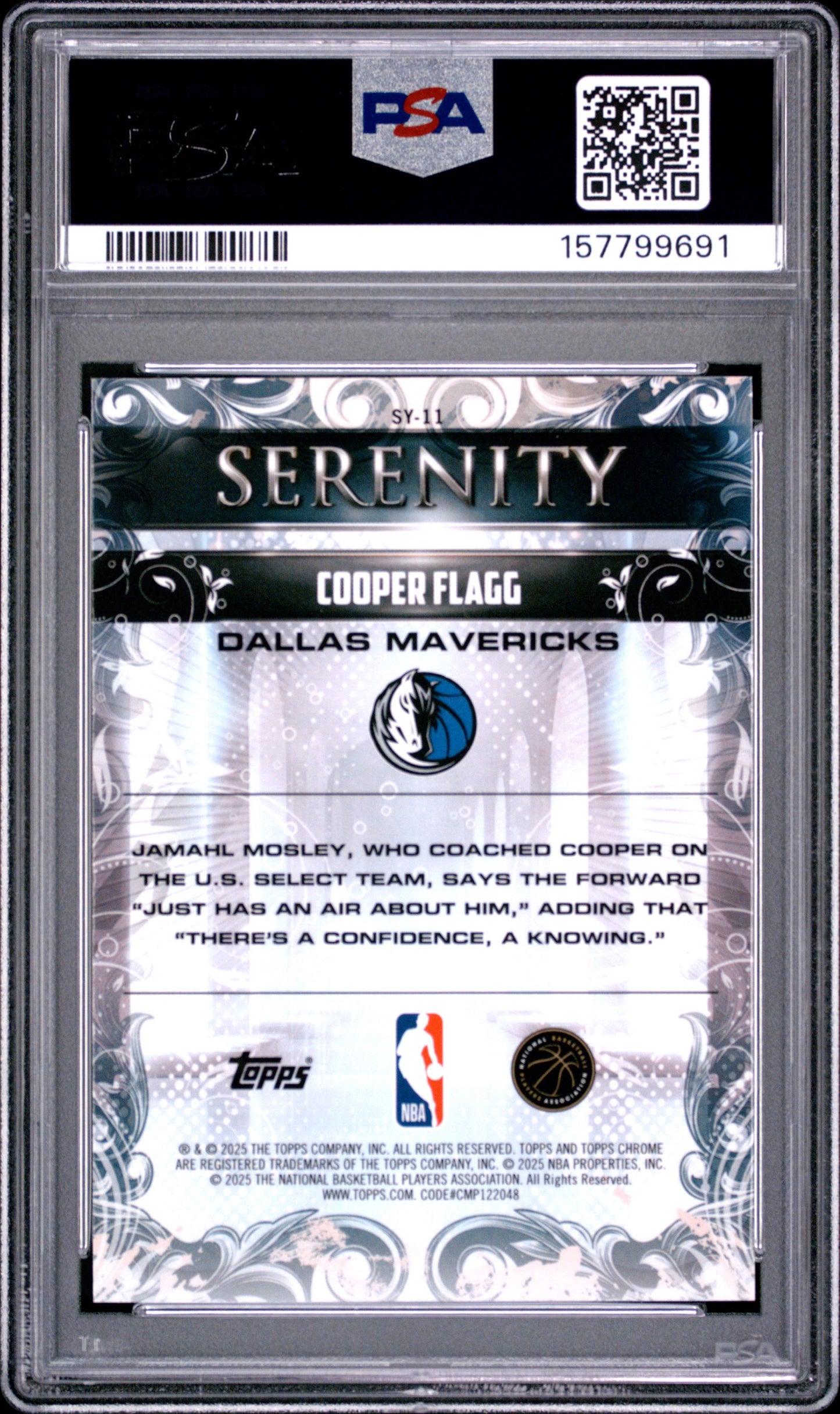 2025 Topps Chrome Serenity #SY-11 Cooper Flagg PSA 10 Rookie RC Dallas Mavericks