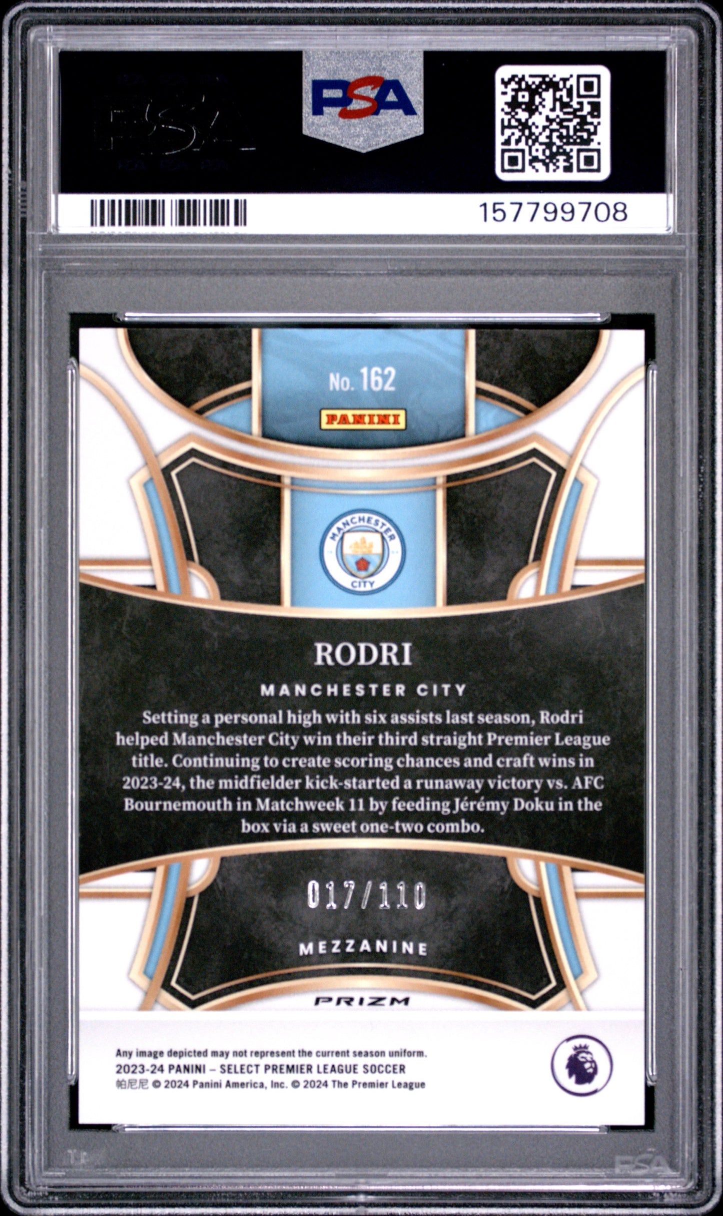 2023-24 Panini Select Premier League #162 Rodri Winter Camo PSA 10 Manchester City /110