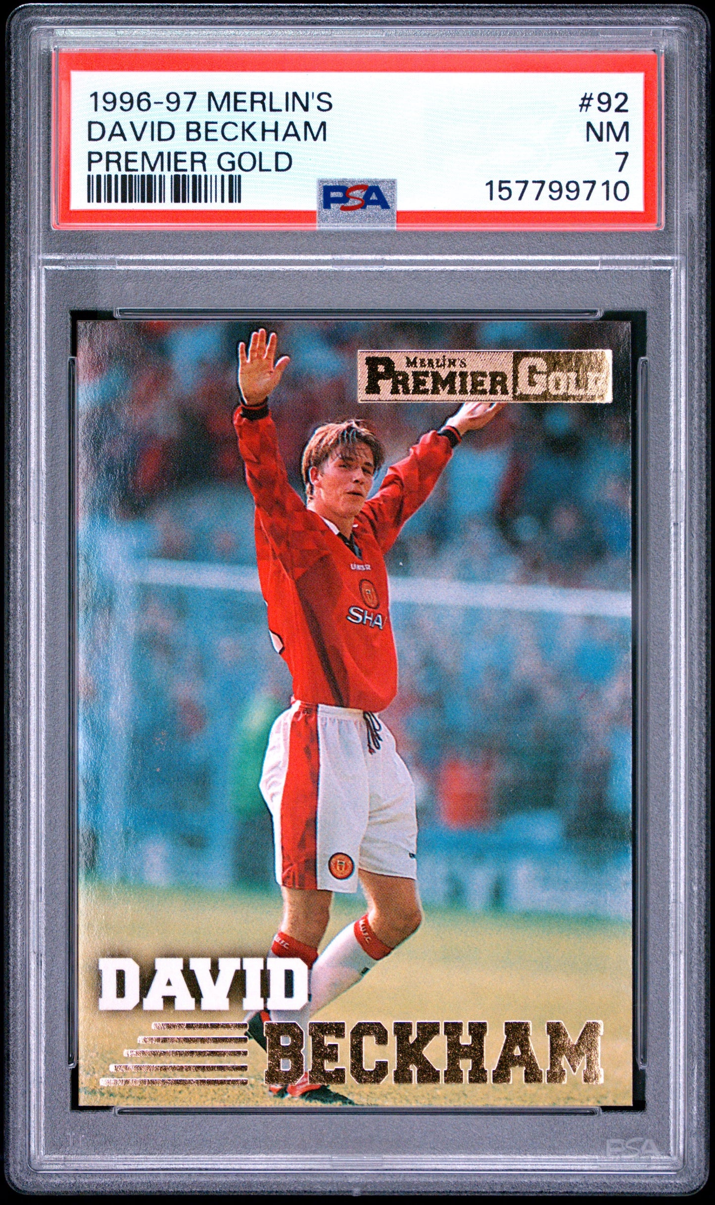 1996 Merlin's Premier Gold #92 David Beckham PSA 7 Manchester United