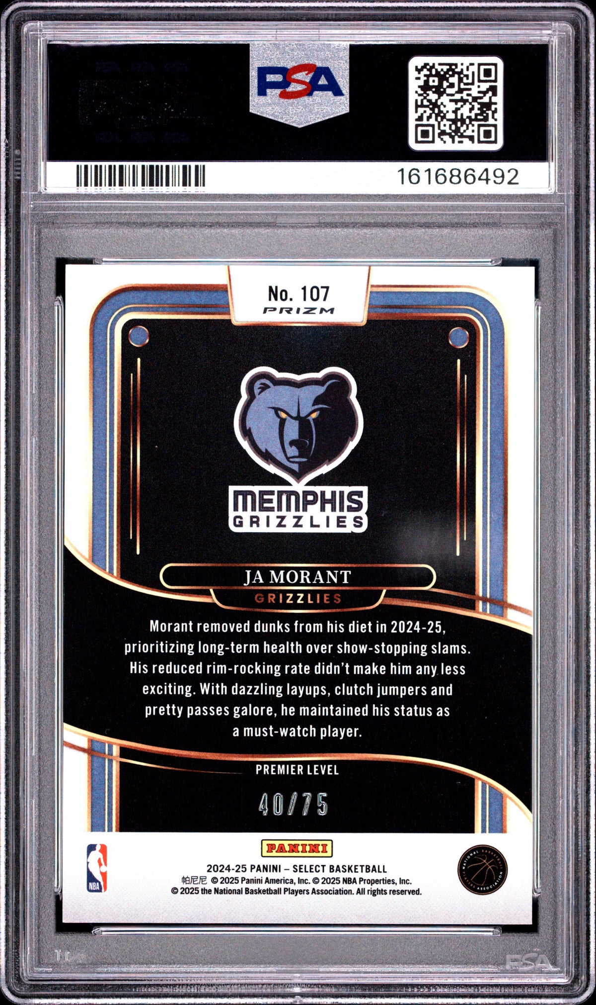 2024 Panini Select #107 Ja Morant Blue Wave /75 PSA 9 Memphis Grizzlies