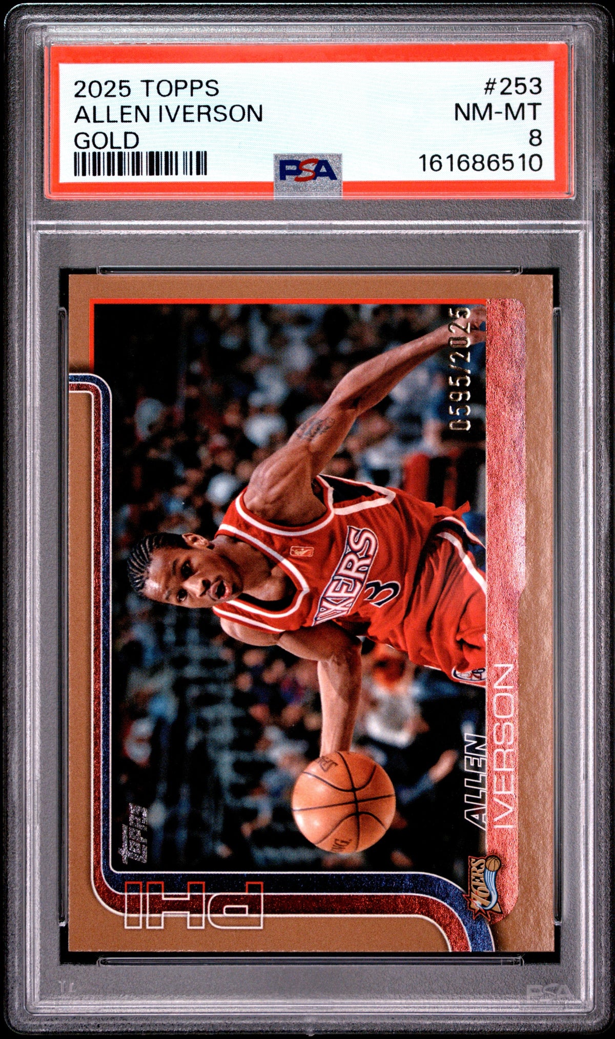 2025 Topps #253 Allen Iverson Gold /2025 PSA 8 Philadelphia 76ers