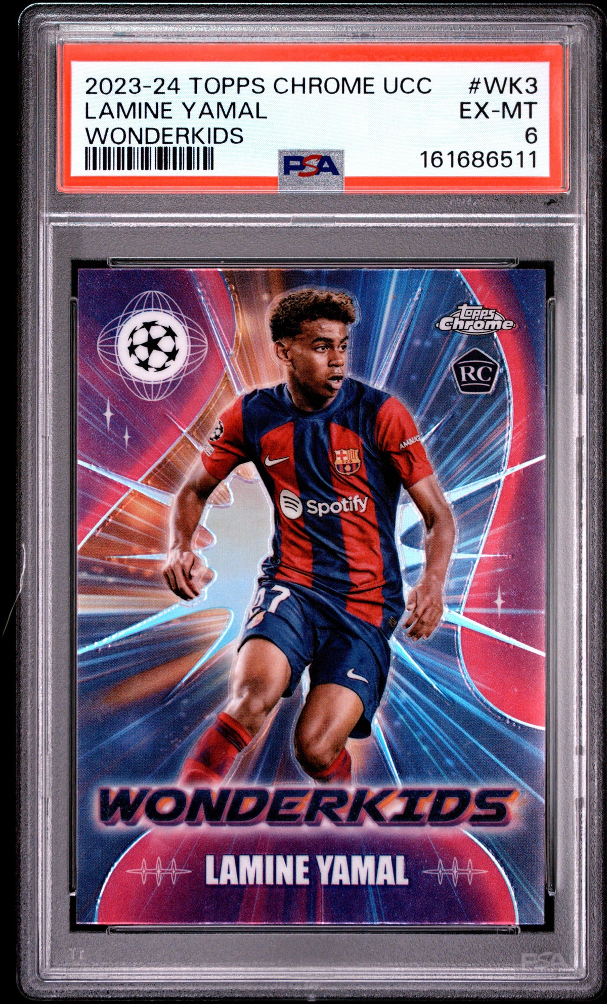 2023-24 Topps Chrome UEFA Club Competitions Wonderkids #WK3 Lamine Yamal PSA 6 Rookie RC