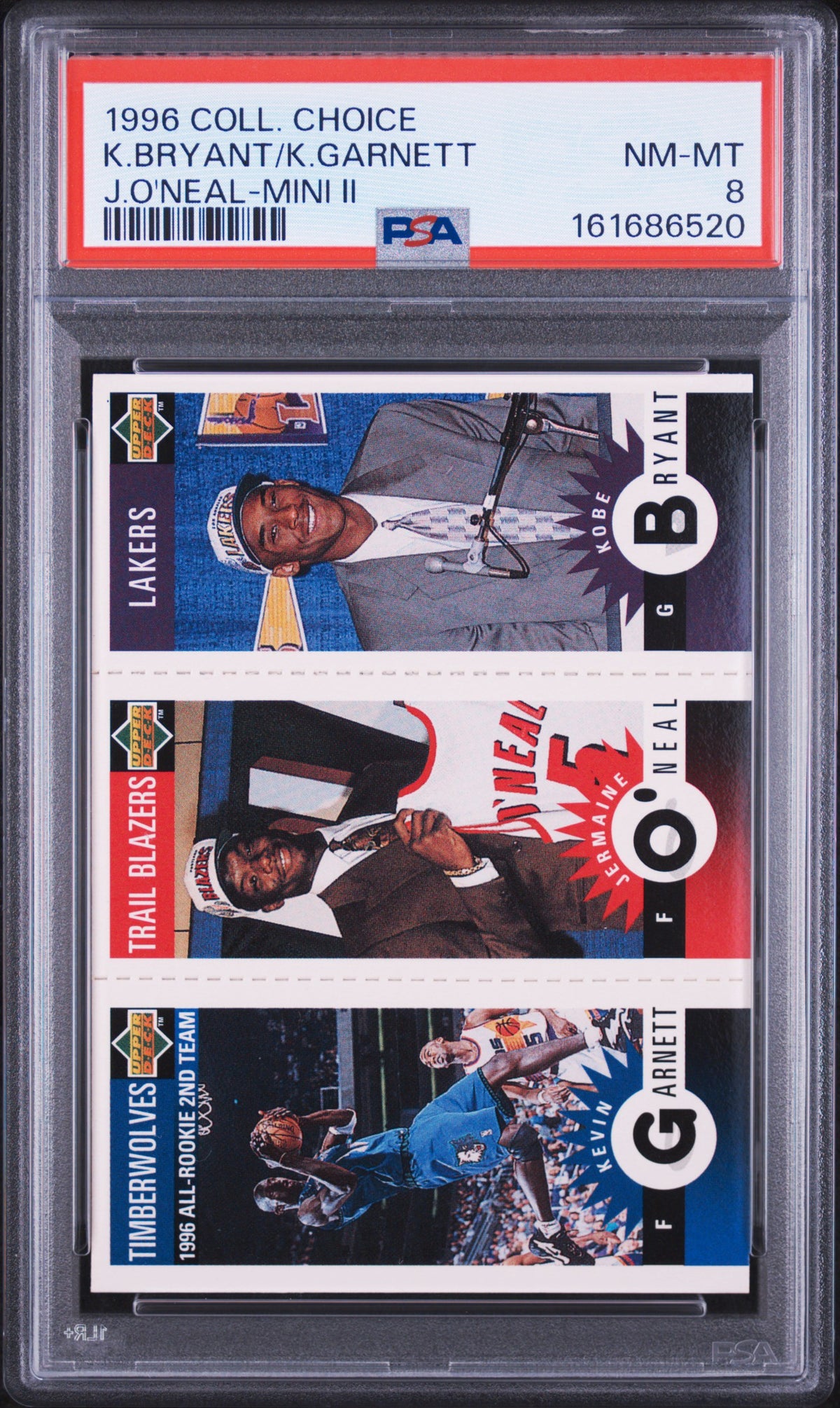 1996 Collector's Choice Mini II K.Bryant/K.Garnett/J.O'Neal PSA 8 Kobe Rookie