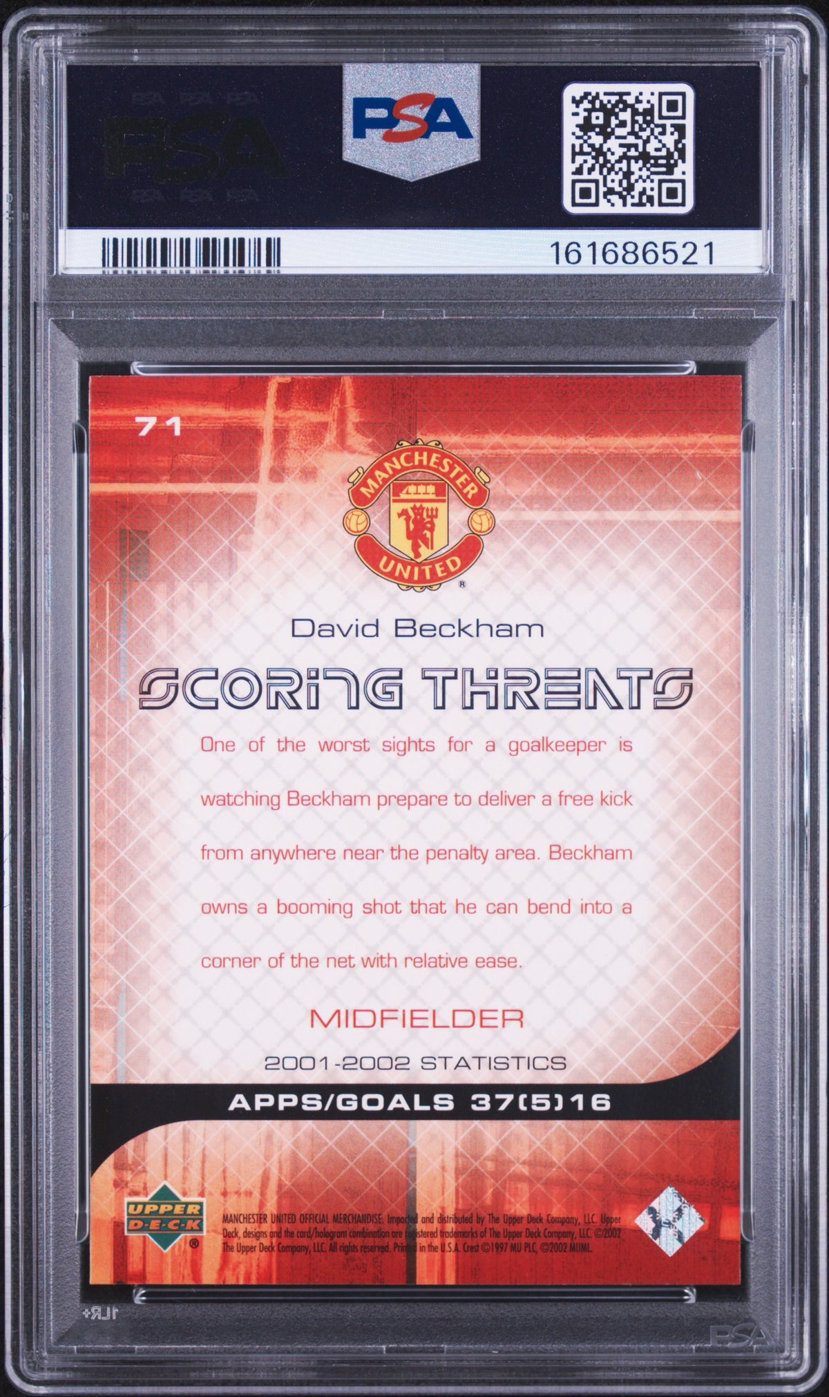 2002 Upper Deck Manchester United #71 David Beckham PSA 8.5 Premier League