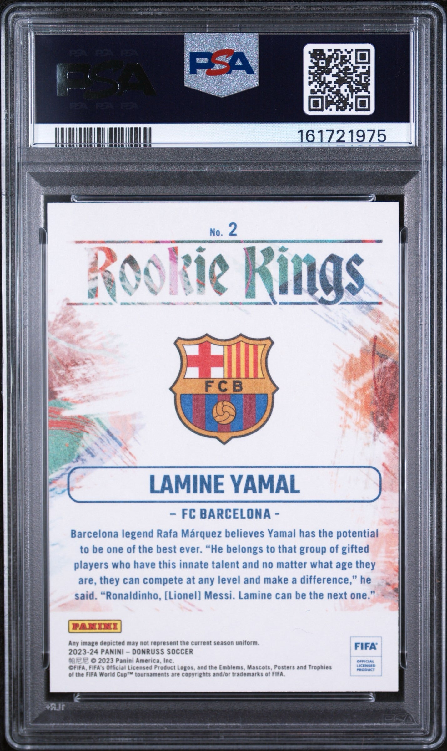 2023-24 Panini Donruss FIFA Rookie Kings #2 Lamine Yamal PSA 10 Rookie RC Barcelona