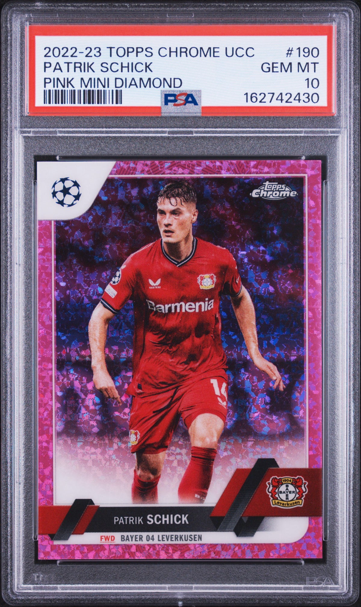 2022-23 Topps Chrome UEFA Club Competitions #190 Patrik Schick Pink Mini Diamond /175 PSA 10 POP1