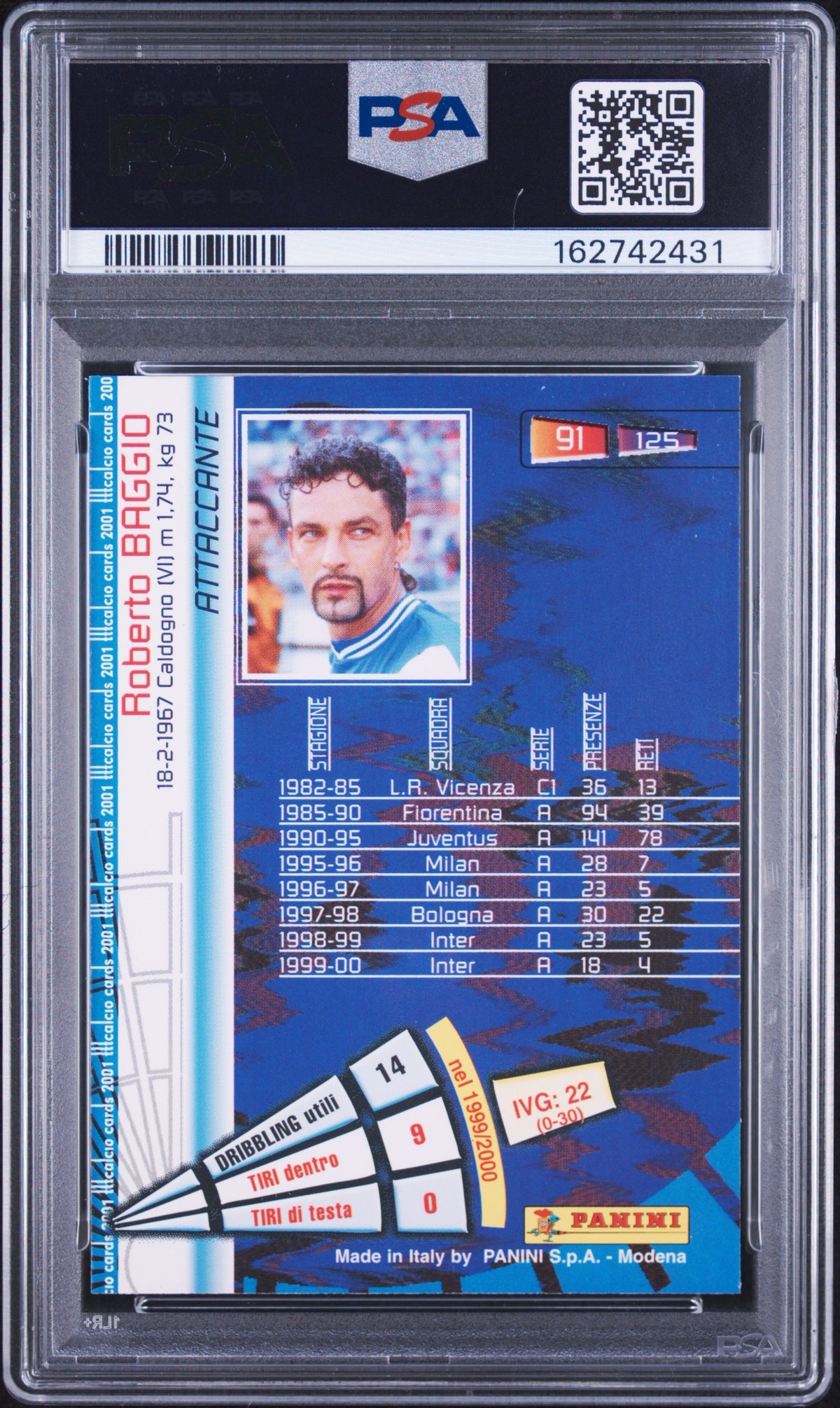 2000 Panini Calcio #91 Roberto Baggio PSA 7 Italy Serie A Brescia