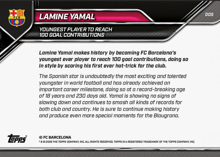 PRE-ORDER Topps NOW Lamine Yamal FC Barcelona Card 5 2026 Mar12