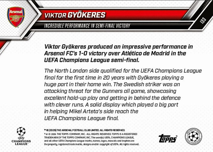 PRE-ORDER Topps NOW Viktor Gyökeres 2025-26 UCL Card 133 May14