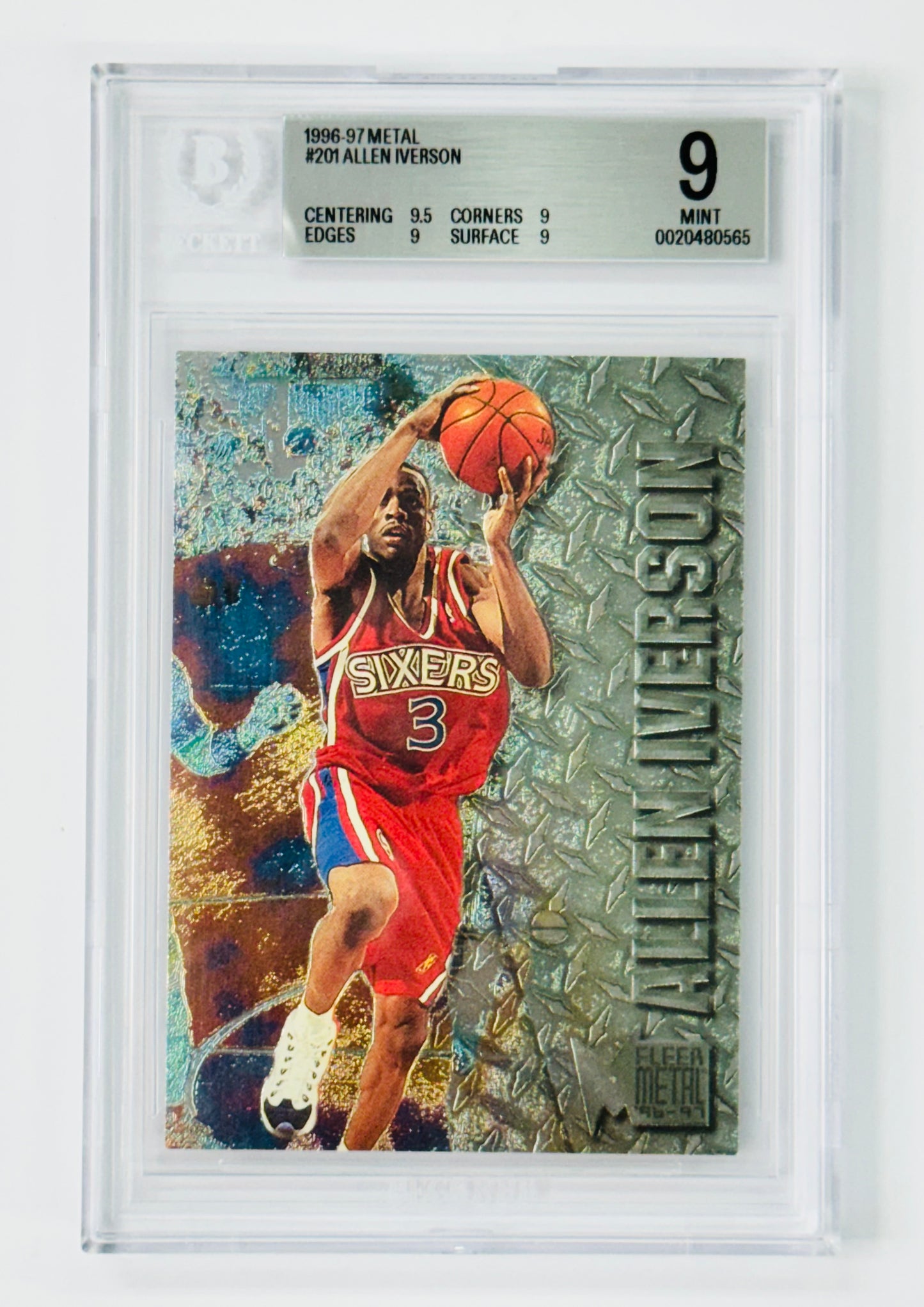 1996-97 Metal #201 Allen Iverson RC BGS 9 Philadelphia 76ers Rookie