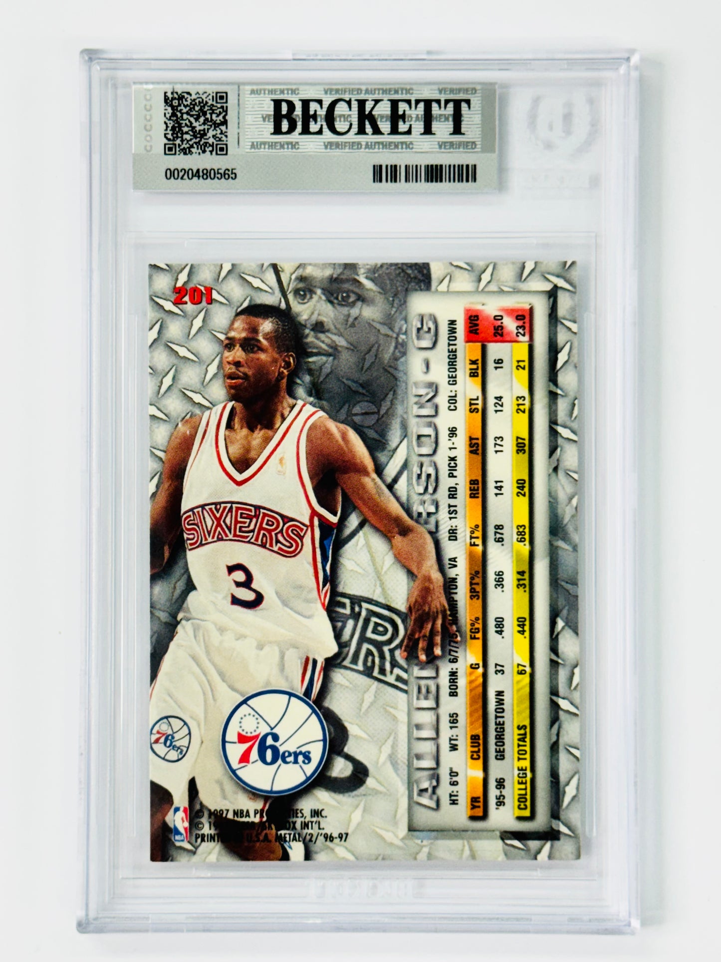 1996-97 Metal #201 Allen Iverson RC BGS 9 Philadelphia 76ers Rookie