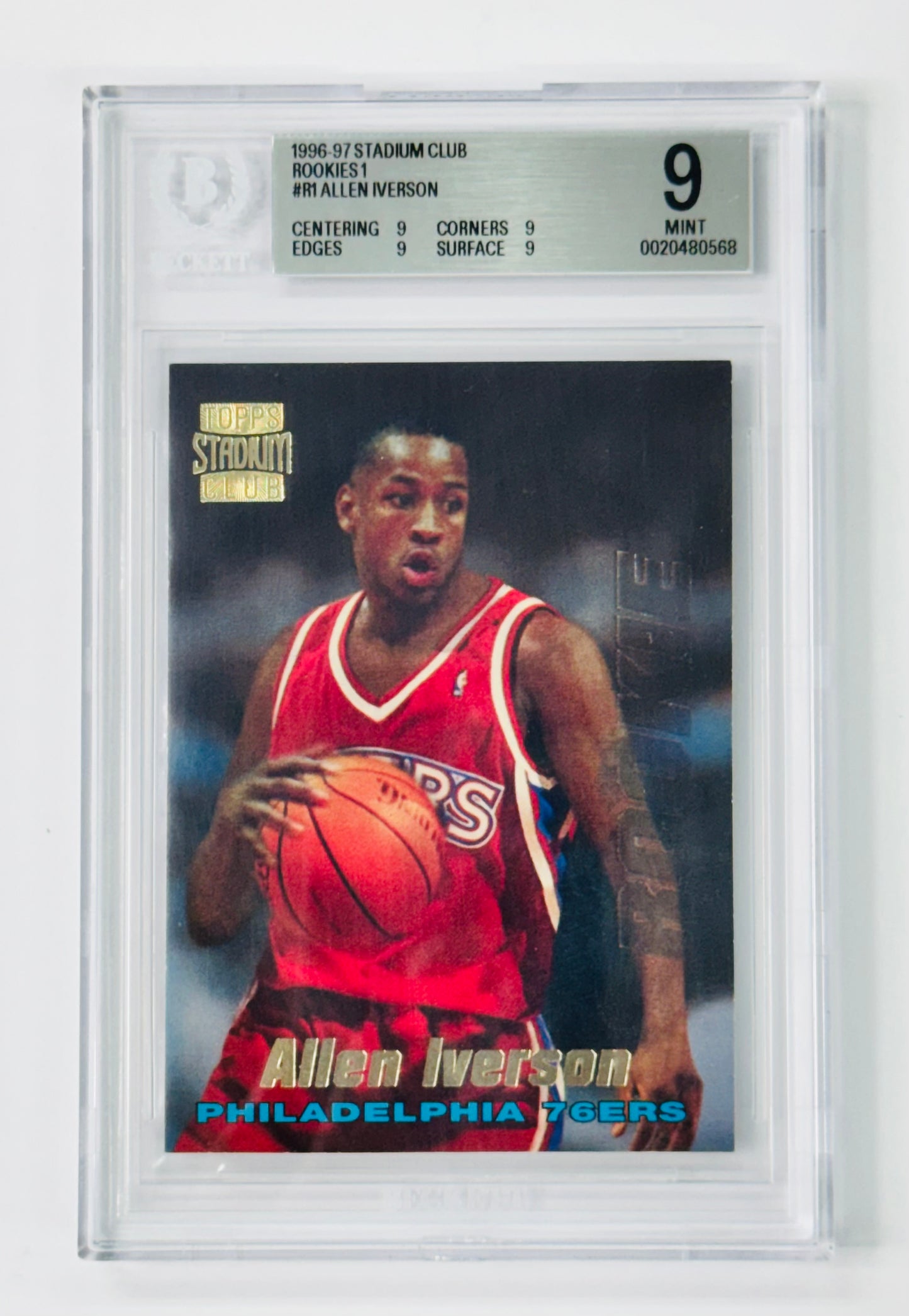 1996-97 Stadium Club Rookies 1 #R1 Allen Iverson BGS 9 Philadelphia 76ers RC