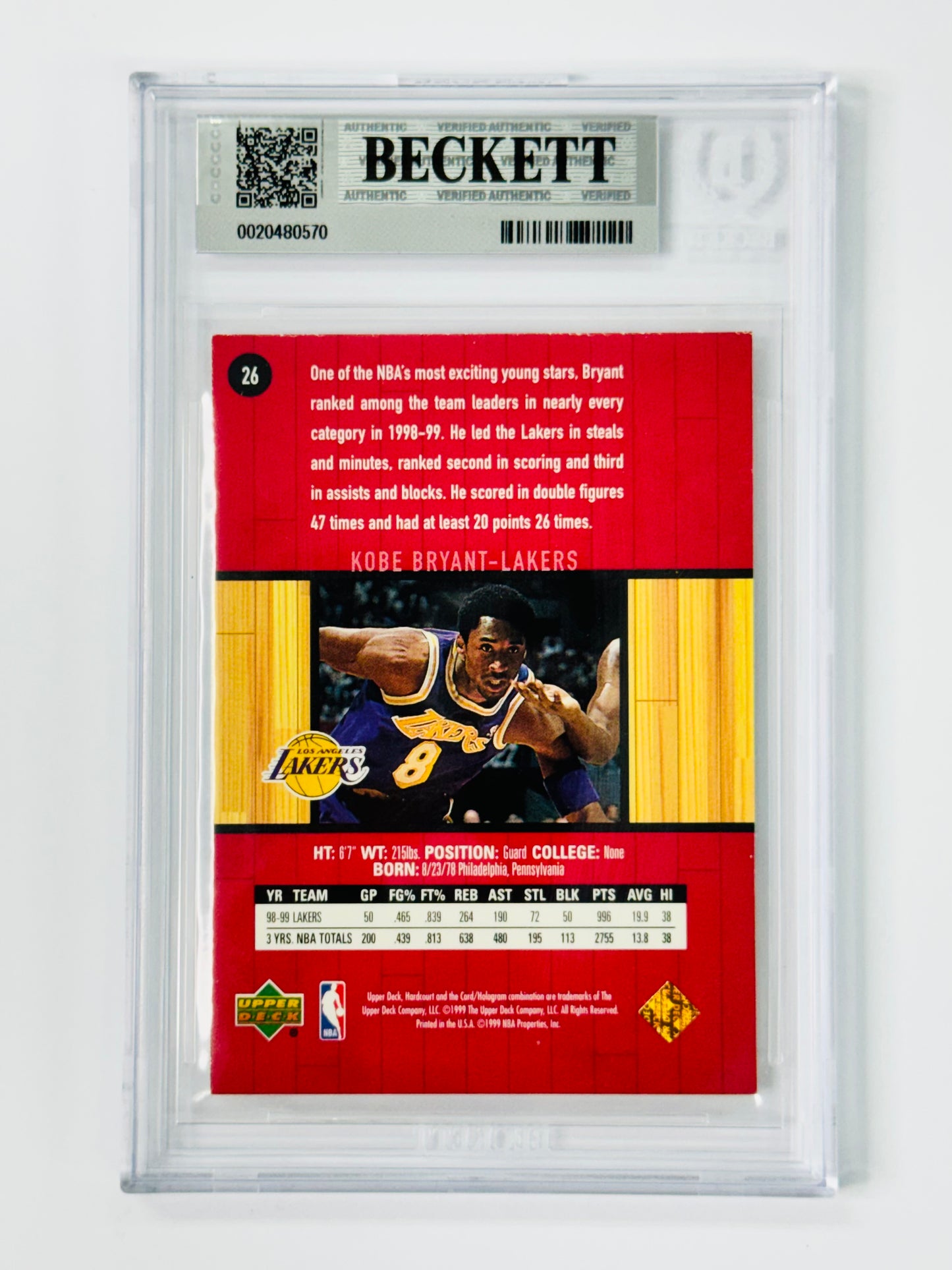 1999-00 Upper Deck Hardcourt #26 Kobe Bryant BGS 7.5 LA Lakers